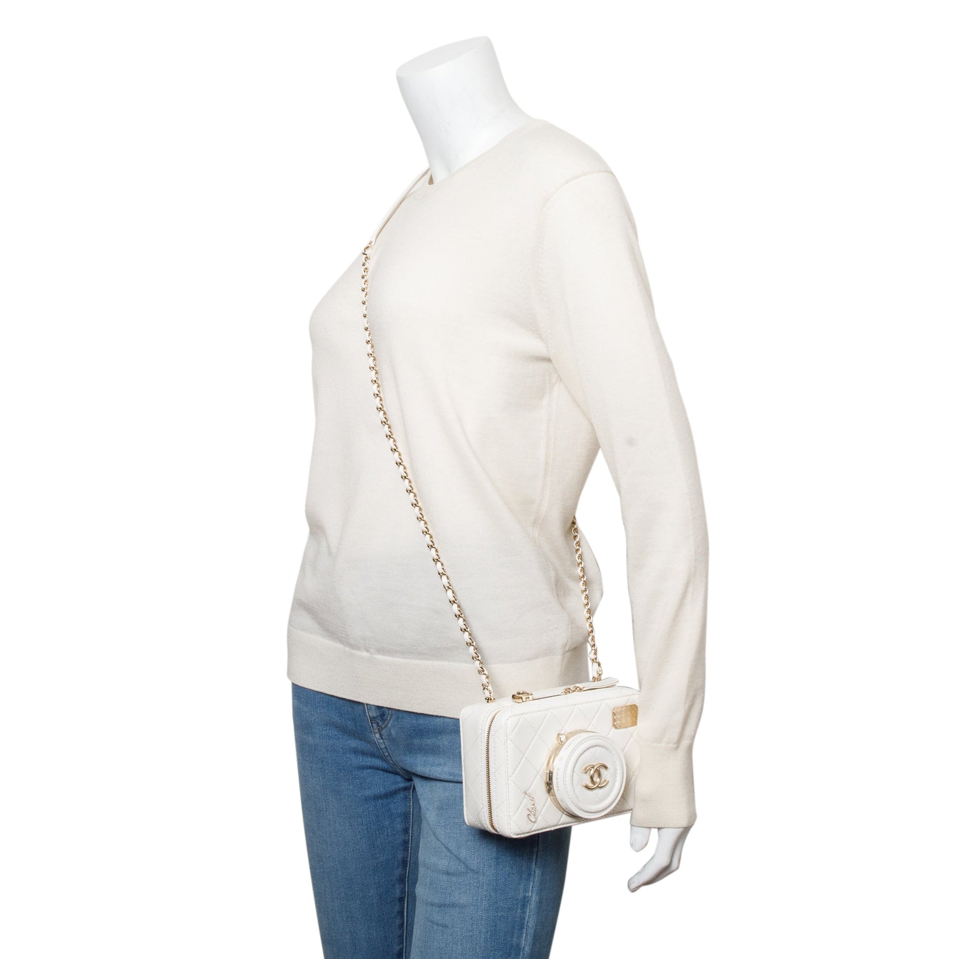 Chanel Quilted Coco Click Leather Calfskin White Travel Bag