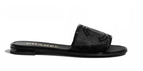 Chanel 21S Mesh Patent Leather CC Logo Slide Sandals for Women