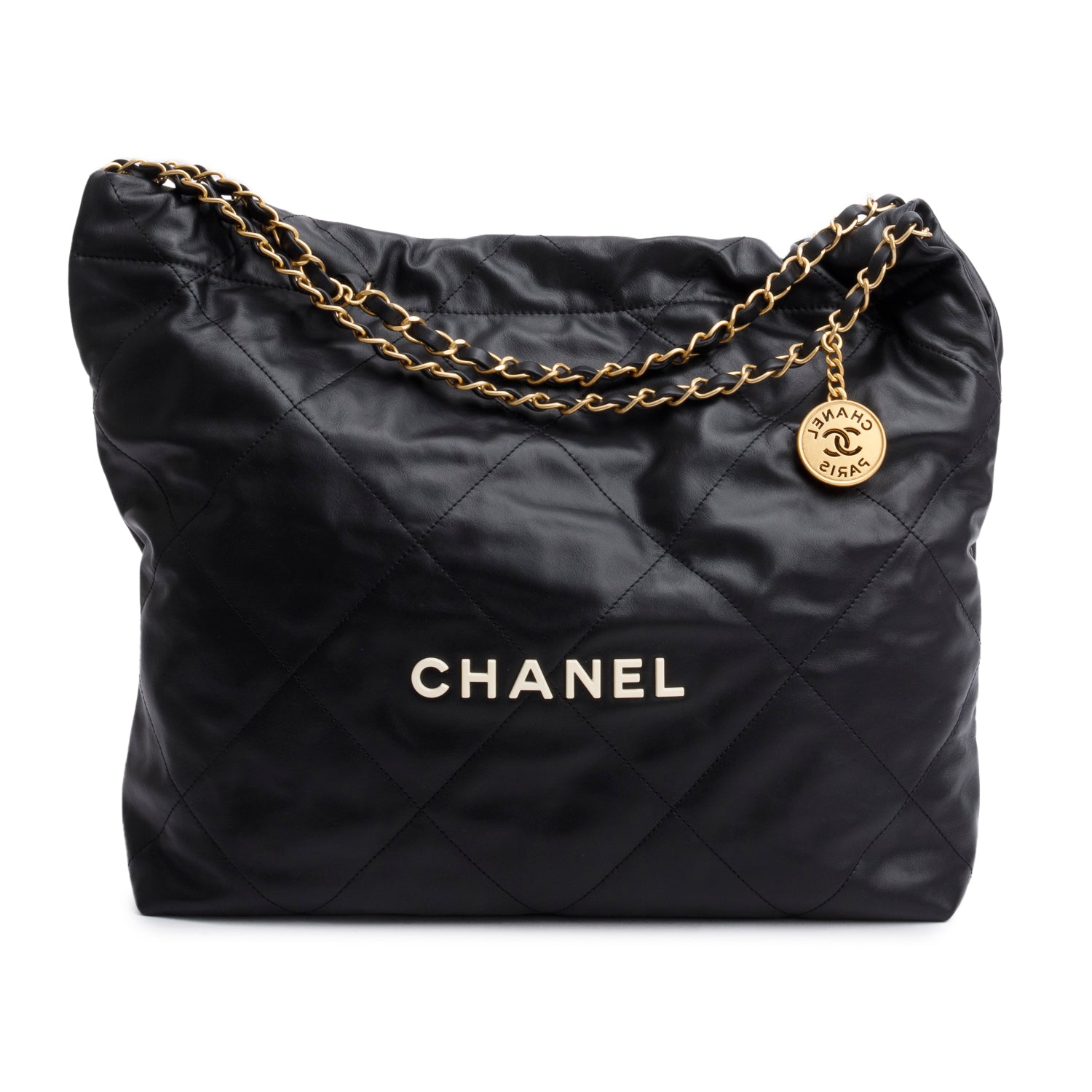 Chanel Quilted 22 Hobo Calfskin Black Travel Bag