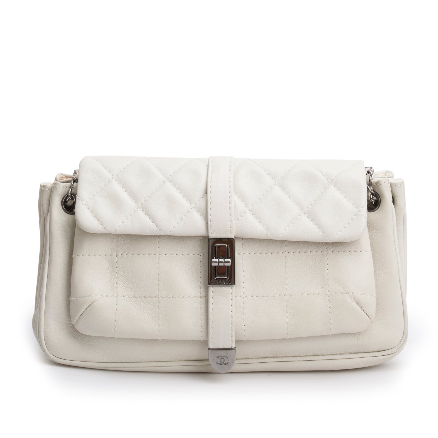 Chanel Mademoiselle Accordion Flap Lambskin White Travel Bag