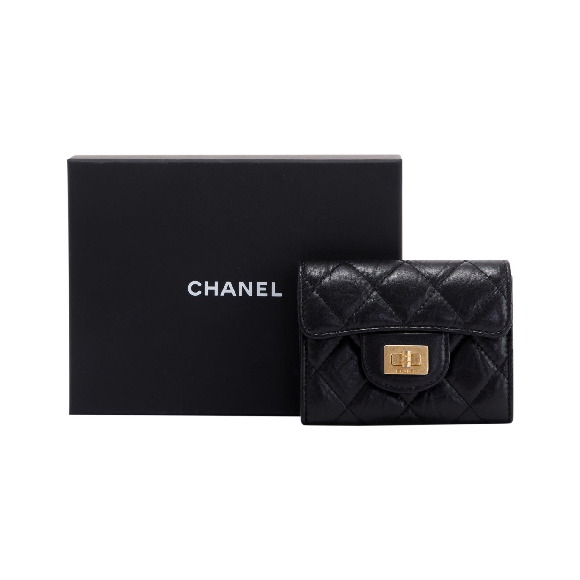 Chanel 2.55 Quilted Flap Card Holder Leather Wallet Case