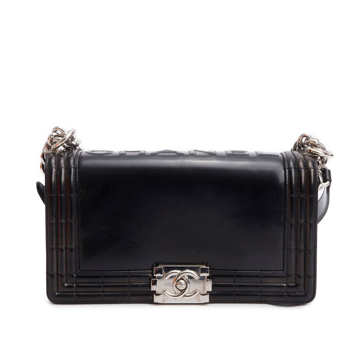 Chanel Patent Original Clasp Boy Flap Leather Black Travel Bag