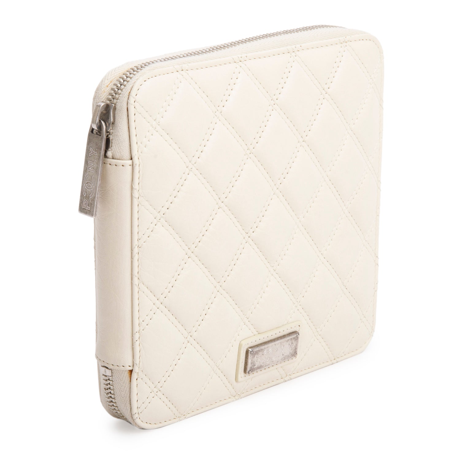 Chanel Cream Quilted Zipped Tavel Lambskin Travel Bag