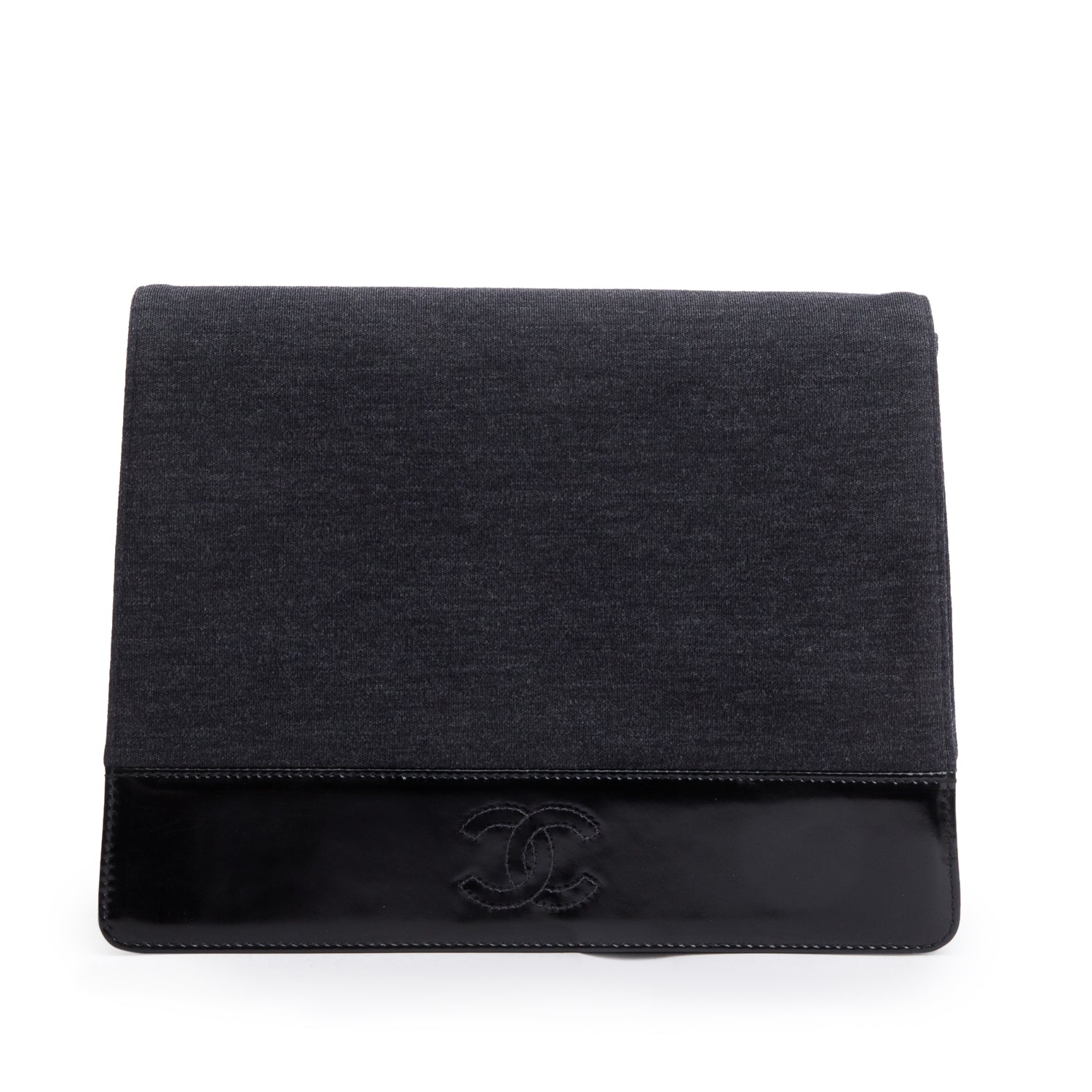 Chanel Jersey Patent CC Flap Leather Grey Travel Bag