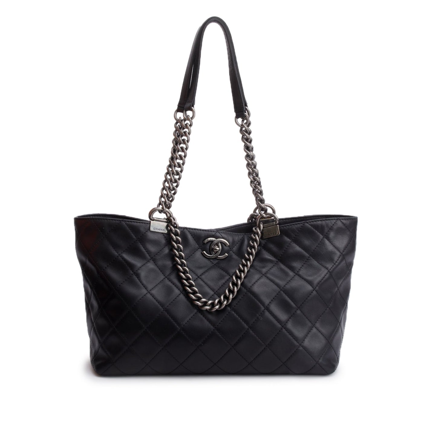 Chanel Quilted Shopping Chains Calfskin Black Travel Bag