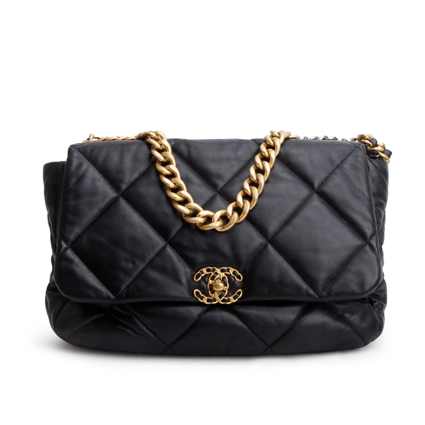 Chanel Maxi 19 Flap Leather Lambskin Black Travel Bag 3