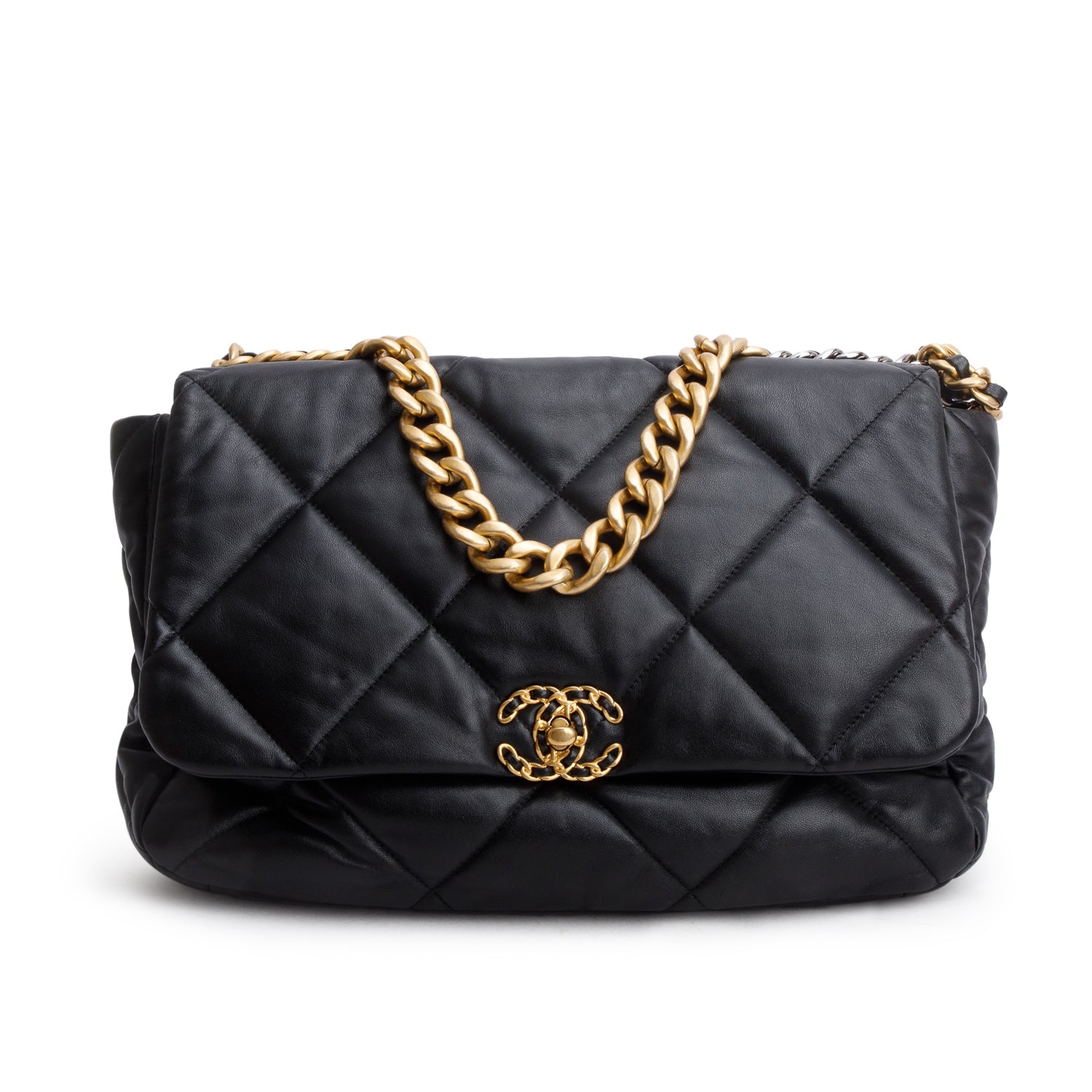 Chanel Maxi 19 Flap Leather Lambskin Black Travel Bag 3