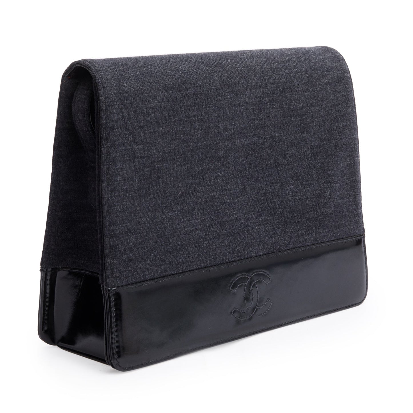 Chanel Jersey Patent CC Flap Leather Grey Travel Bag