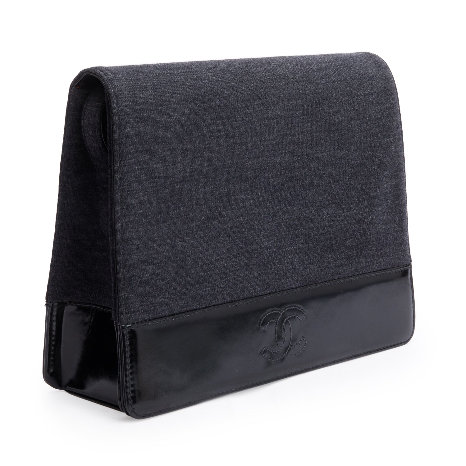 Chanel Jersey Patent CC Flap Leather Grey Travel Bag