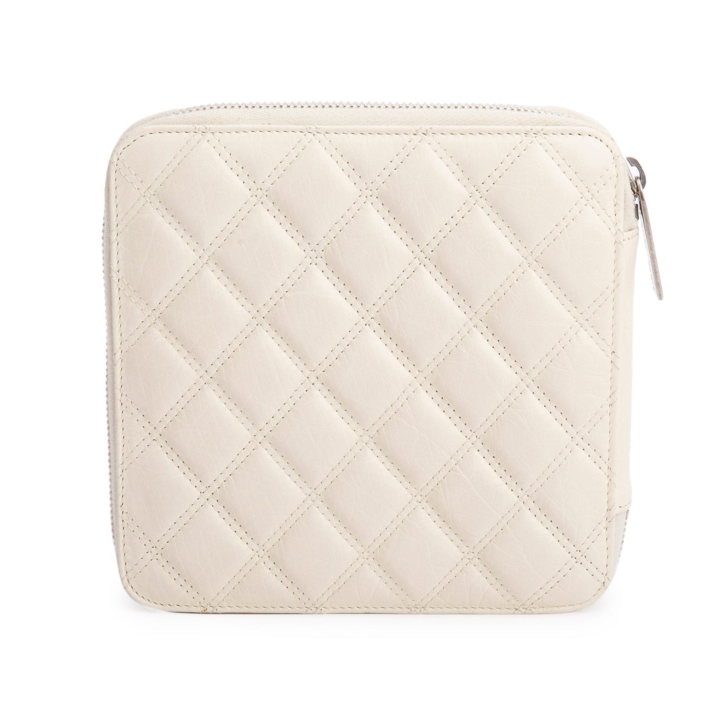 Chanel Cream Quilted Zipped Tavel Lambskin Travel Bag