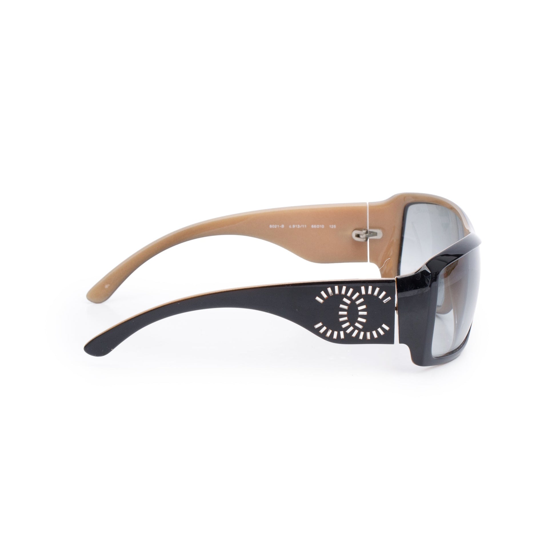 Chanel B Acetate Baguette Crystal CC Black Beige Sunglasses