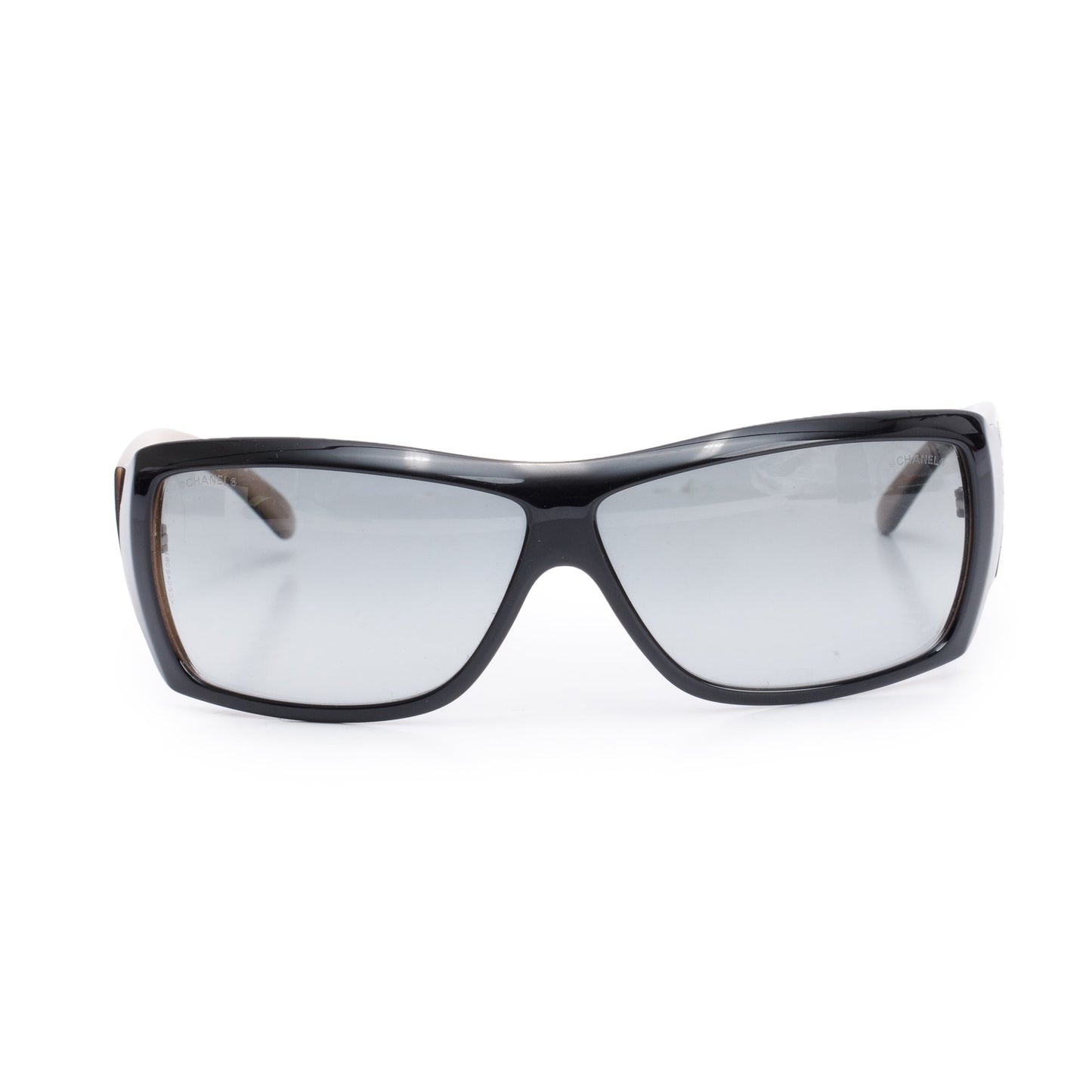 Chanel B Acetate Baguette Crystal CC Black Beige Sunglasses