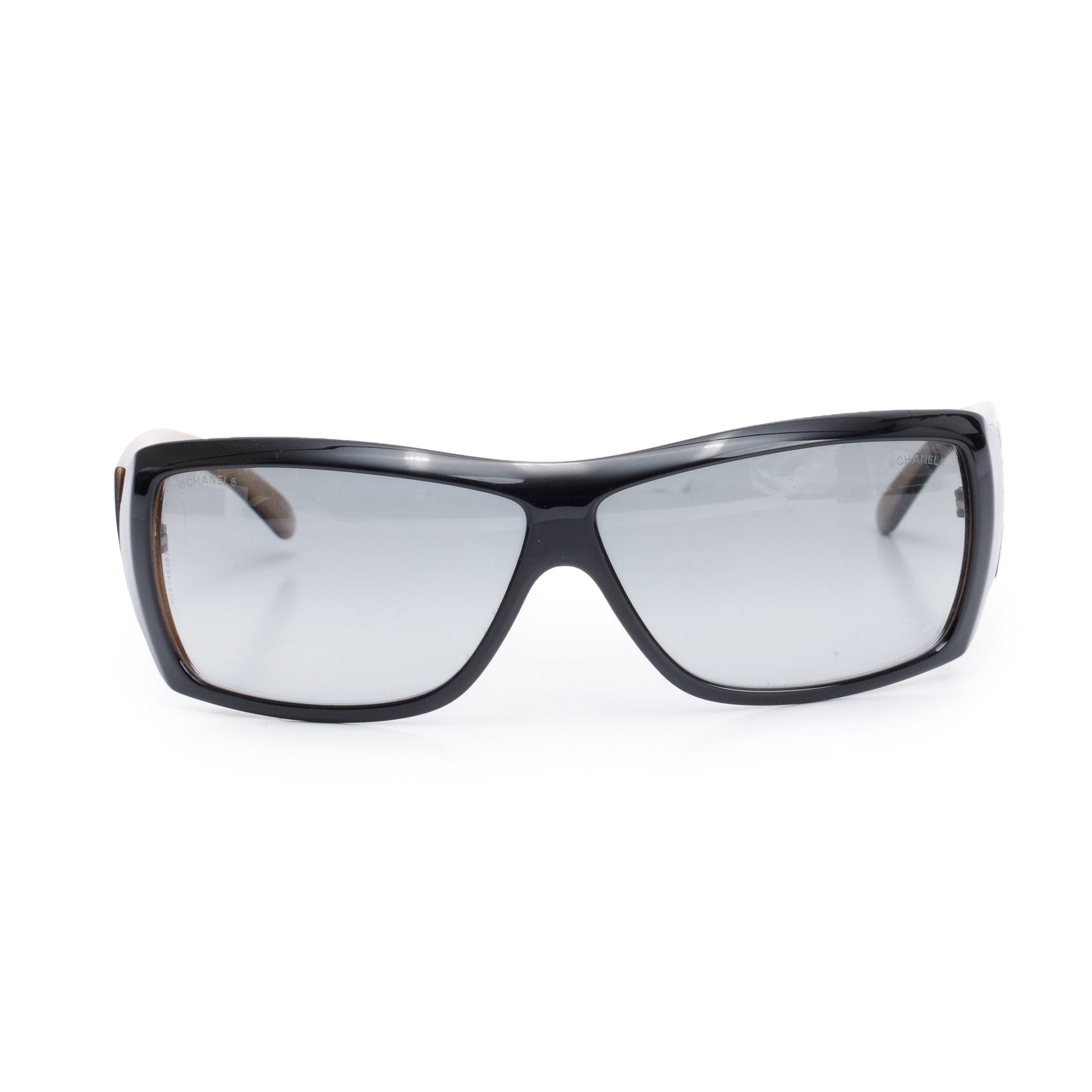 Chanel B Acetate Baguette Crystal CC Black Beige Sunglasses