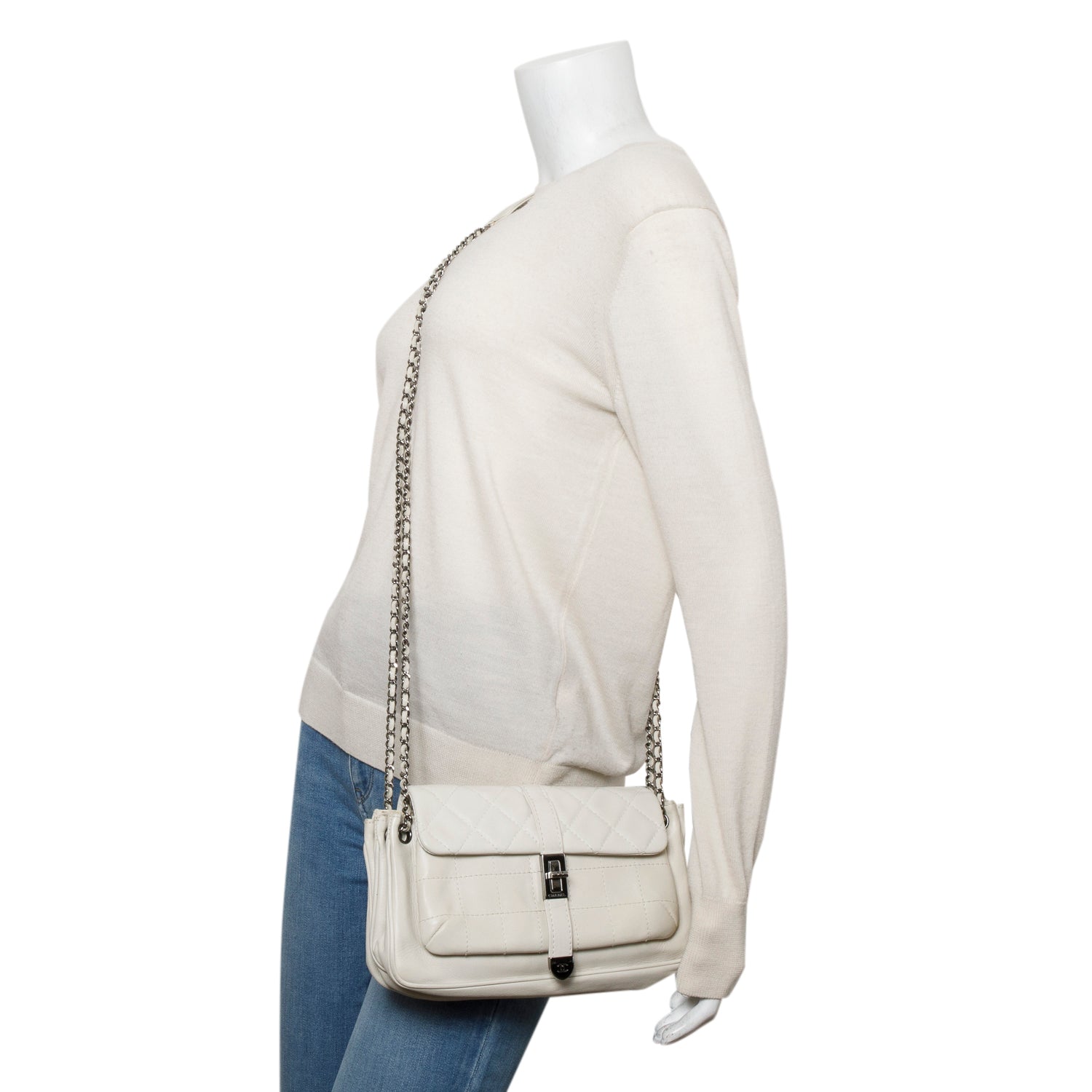 Chanel Mademoiselle Accordion Flap Lambskin White Travel Bag