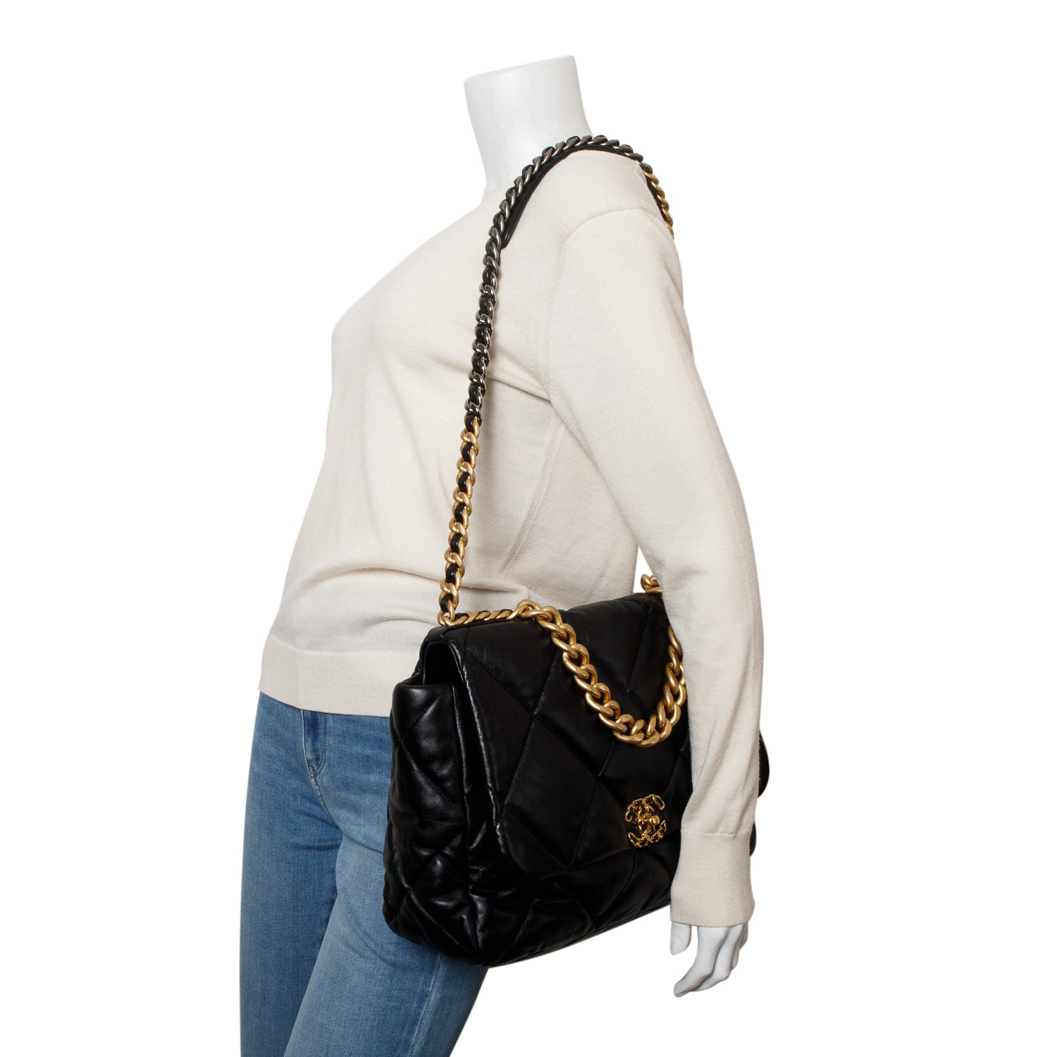 Chanel Maxi 19 Flap Leather Lambskin Black Travel Bag 3