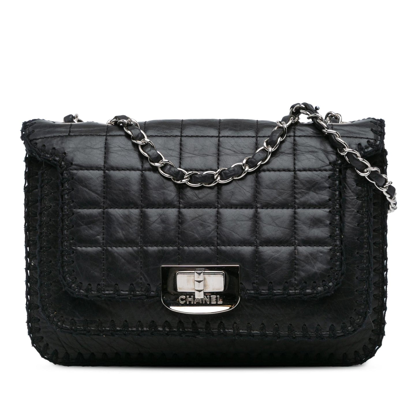 Chanel Aged Calfskin Whipstitch Chocolate Bar Mademoiselle Handbag