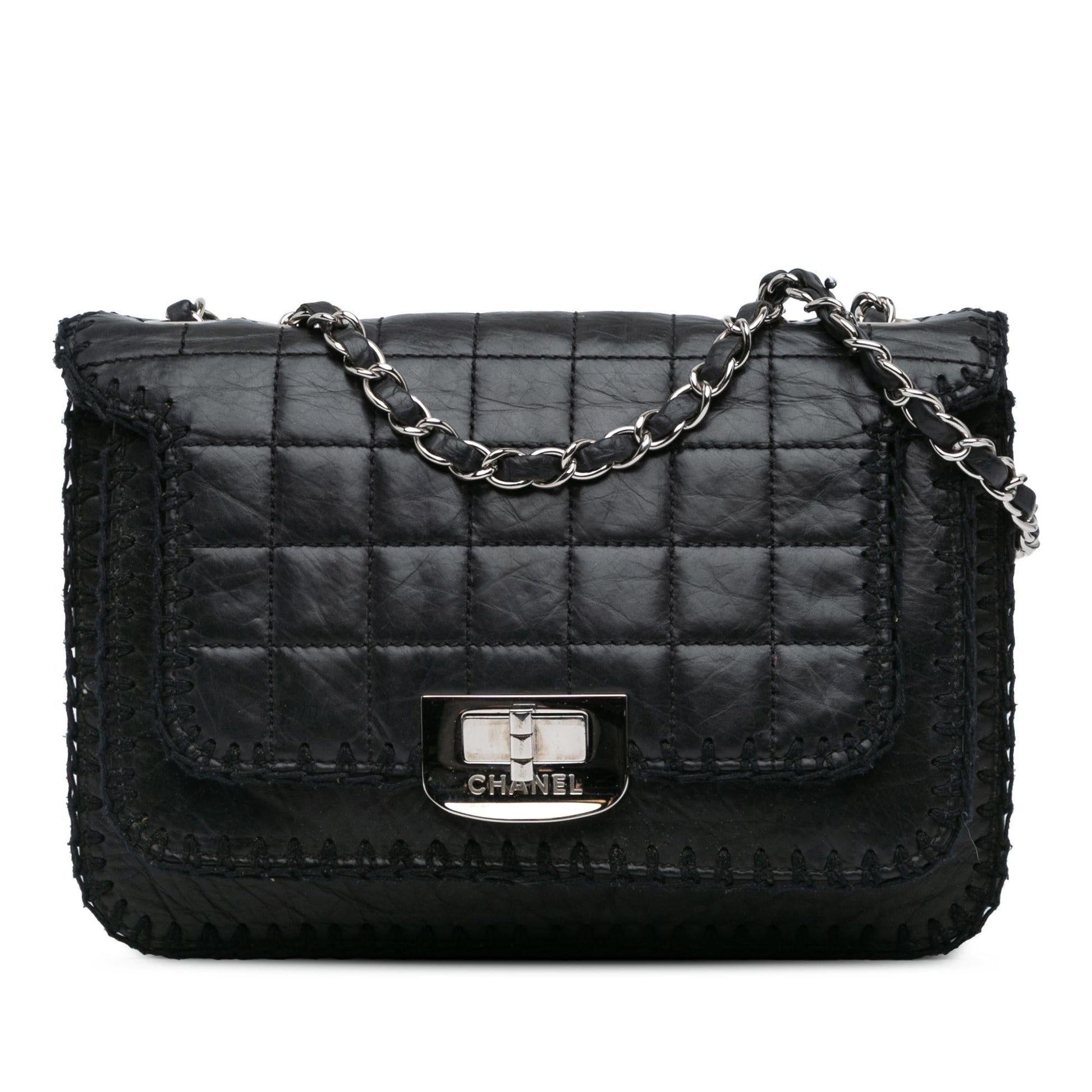 Chanel Aged Calfskin Whipstitch Chocolate Bar Mademoiselle Handbag