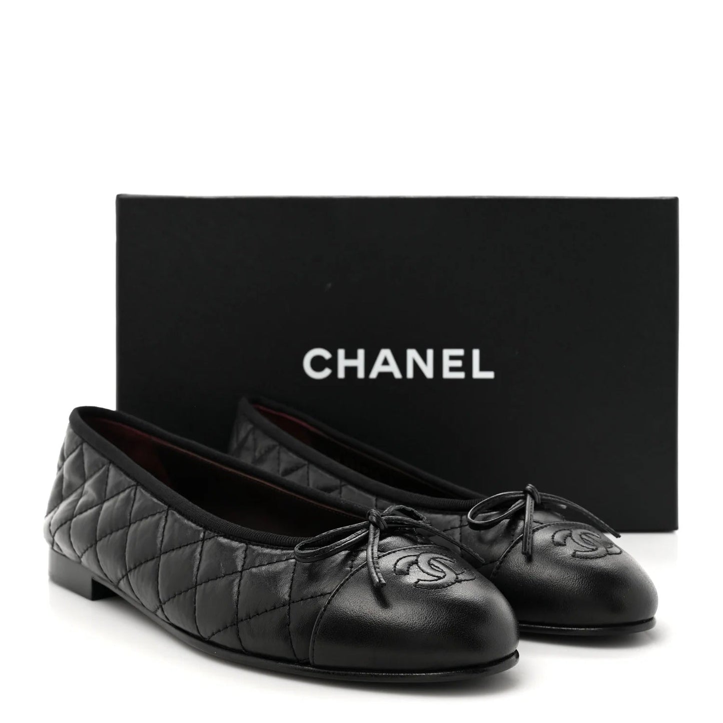 CHANEL CC AGED CALFSKIN QUILTED  LEATHER BALLET FLATS