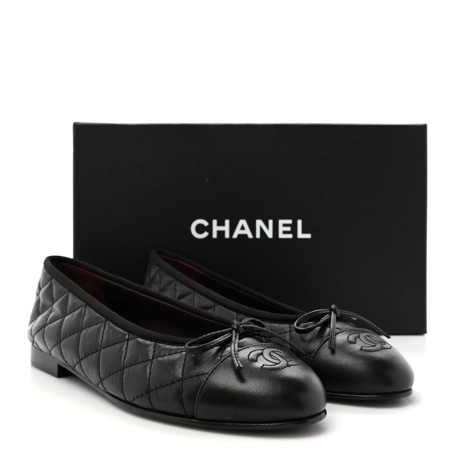 CHANEL CC AGED CALFSKIN QUILTED  LEATHER BALLET FLATS