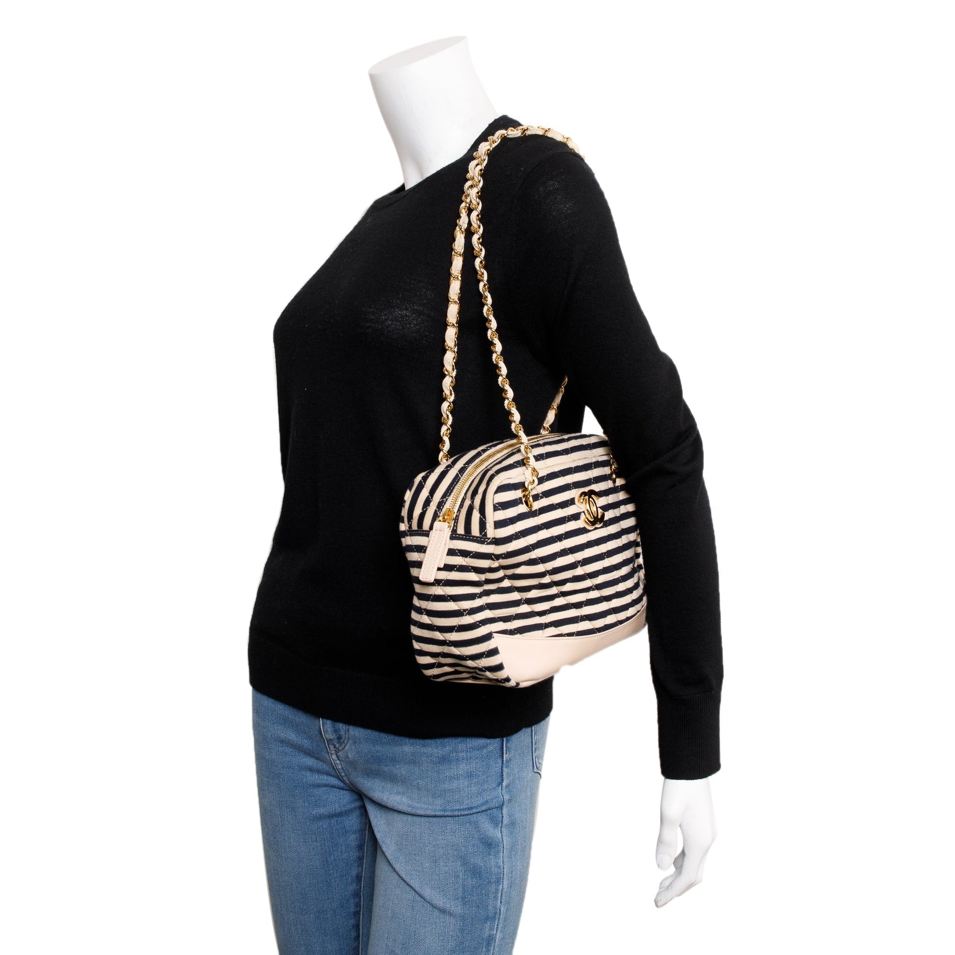 Chanel & Quilted Jersey Coco Sailor Black Beige Travel Bag