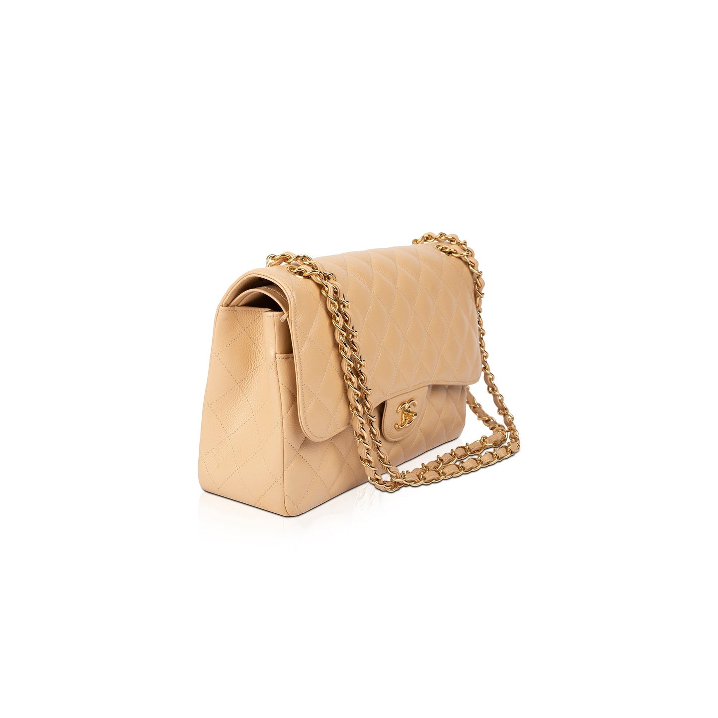Chanel Caviar Classic Jumbo Double Flap Beige Travel Bag