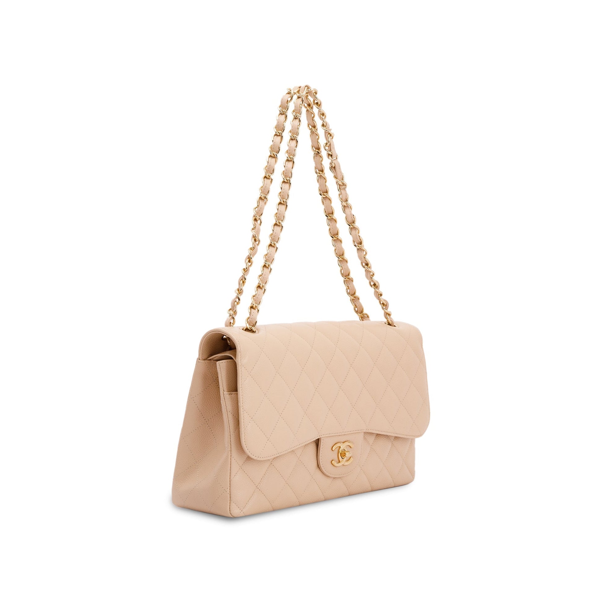 Chanel Caviar Classic Jumbo Double Flap Beige Travel Bag Authenticity Card