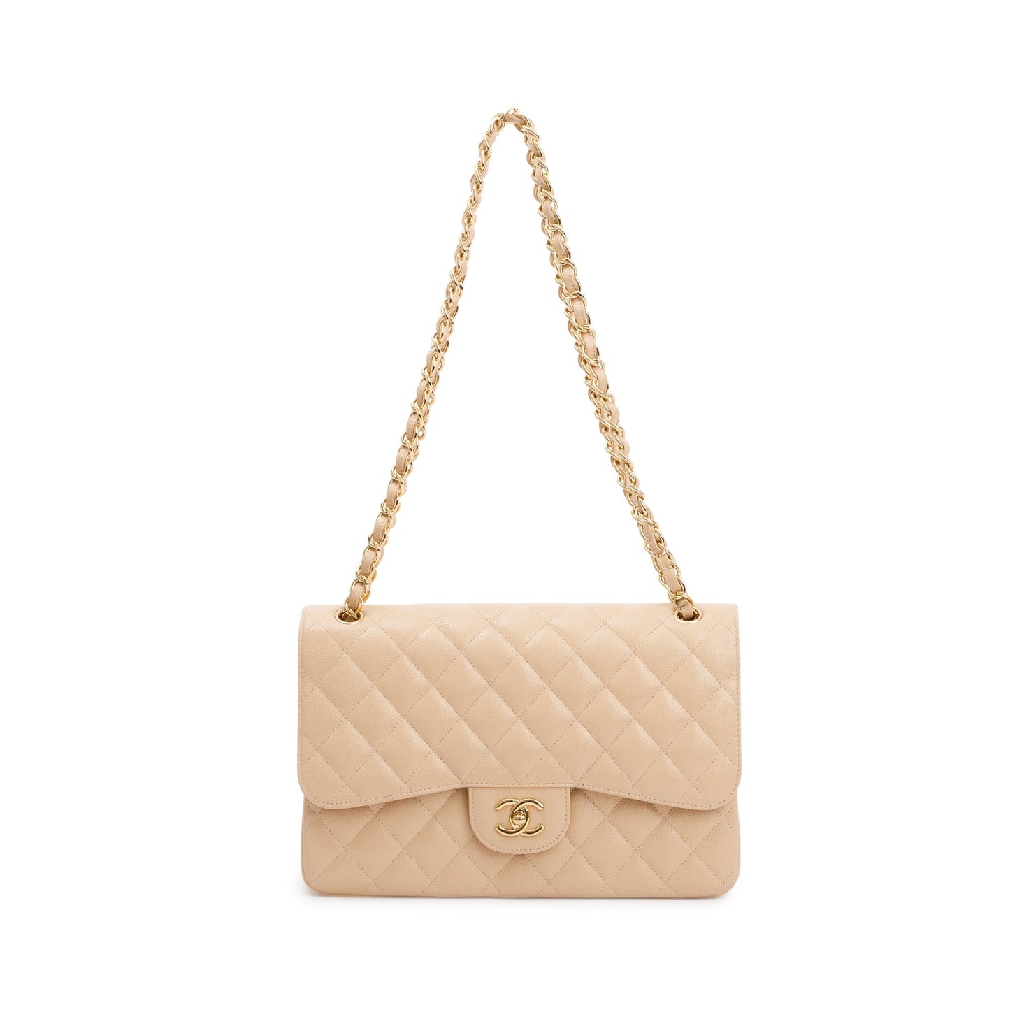 Chanel Caviar Classic Jumbo Double Flap Beige Travel Bag 4