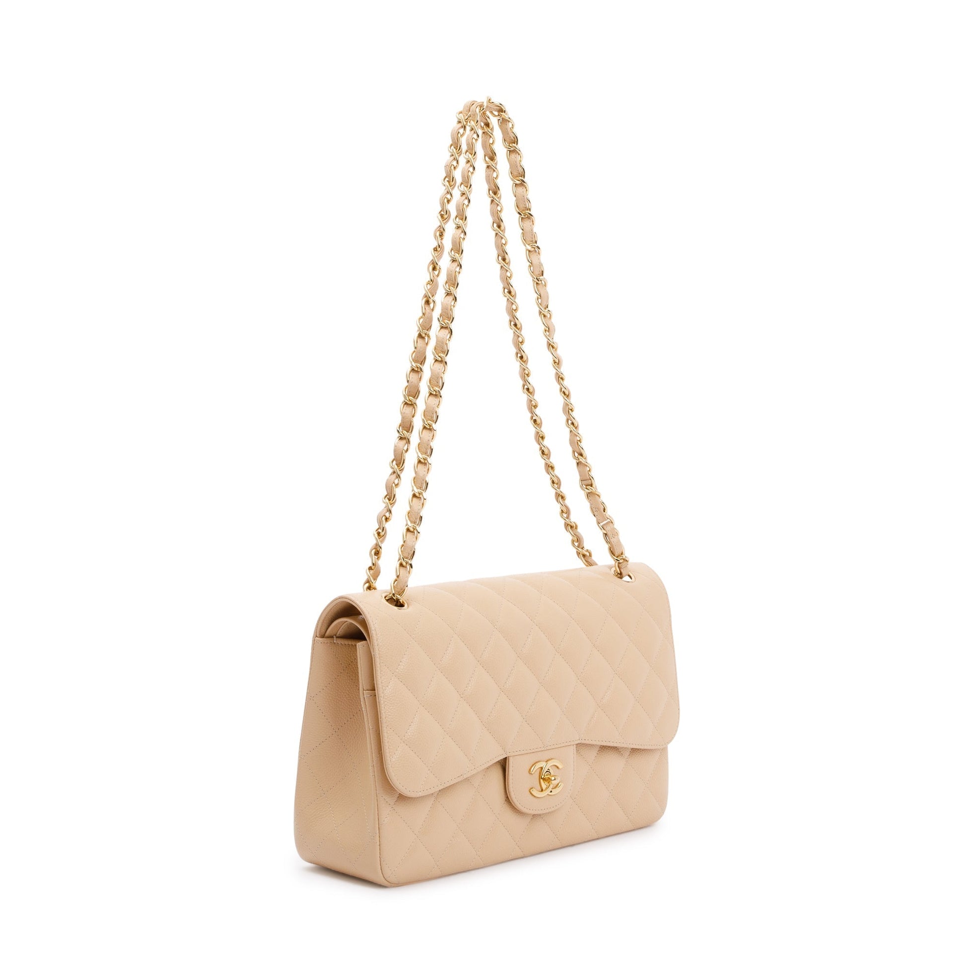 Chanel Caviar Classic Jumbo Double Flap Beige Travel Bag 4