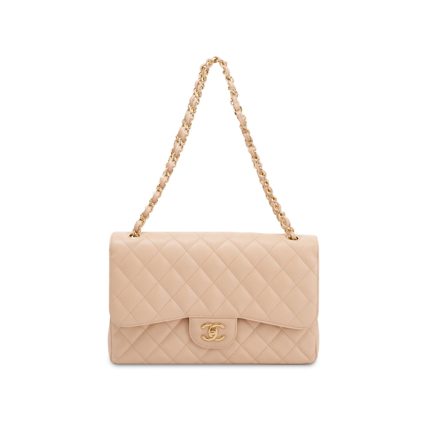 Chanel Caviar Classic Jumbo Double Flap Beige Travel Bag Authenticity Card