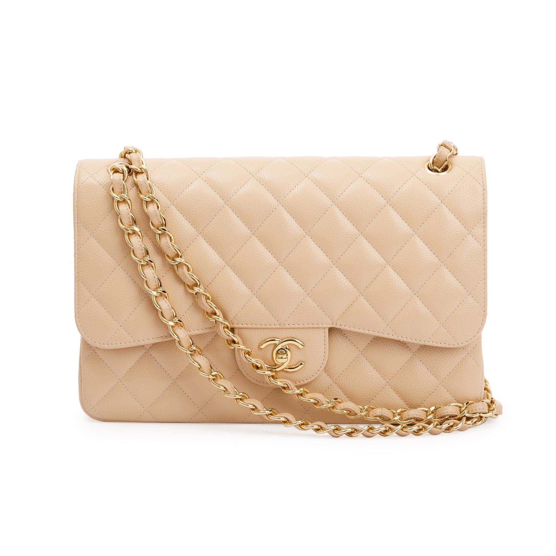 Chanel Caviar Classic Jumbo Double Flap Beige Travel Bag 4
