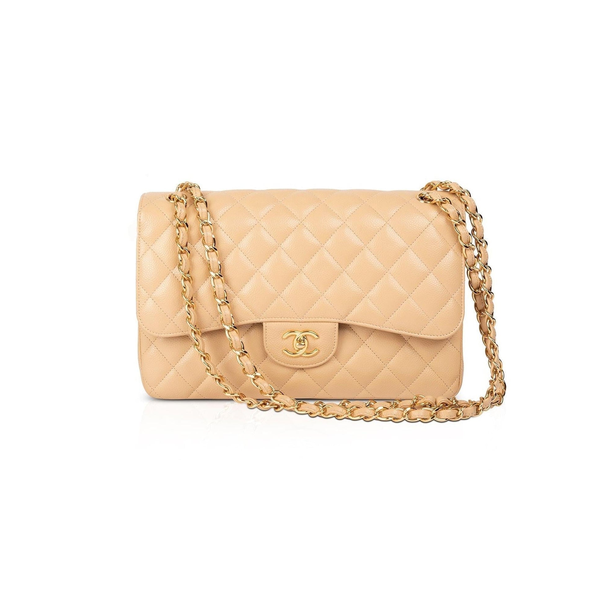 Chanel Caviar Classic Jumbo Double Flap Beige Travel Bag
