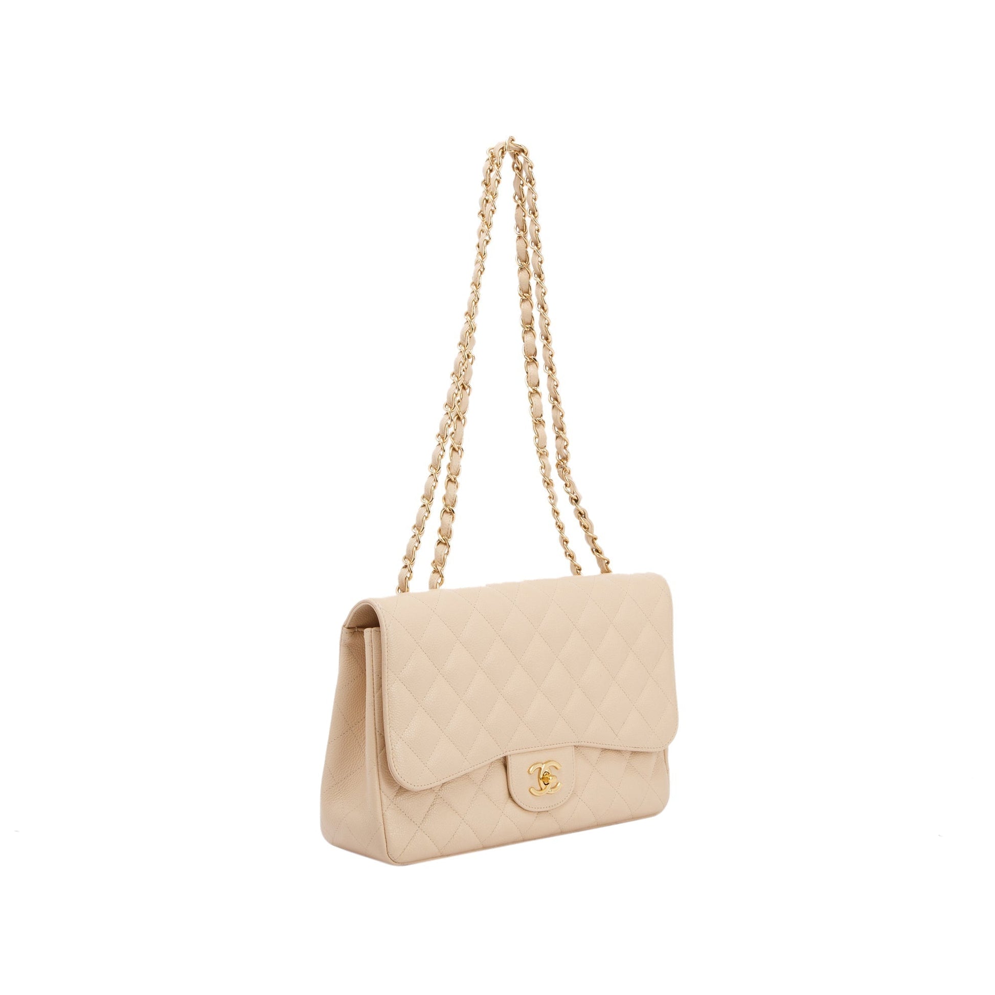 Chanel Caviar Classic Jumbo Single Flap Beige Travel Bag