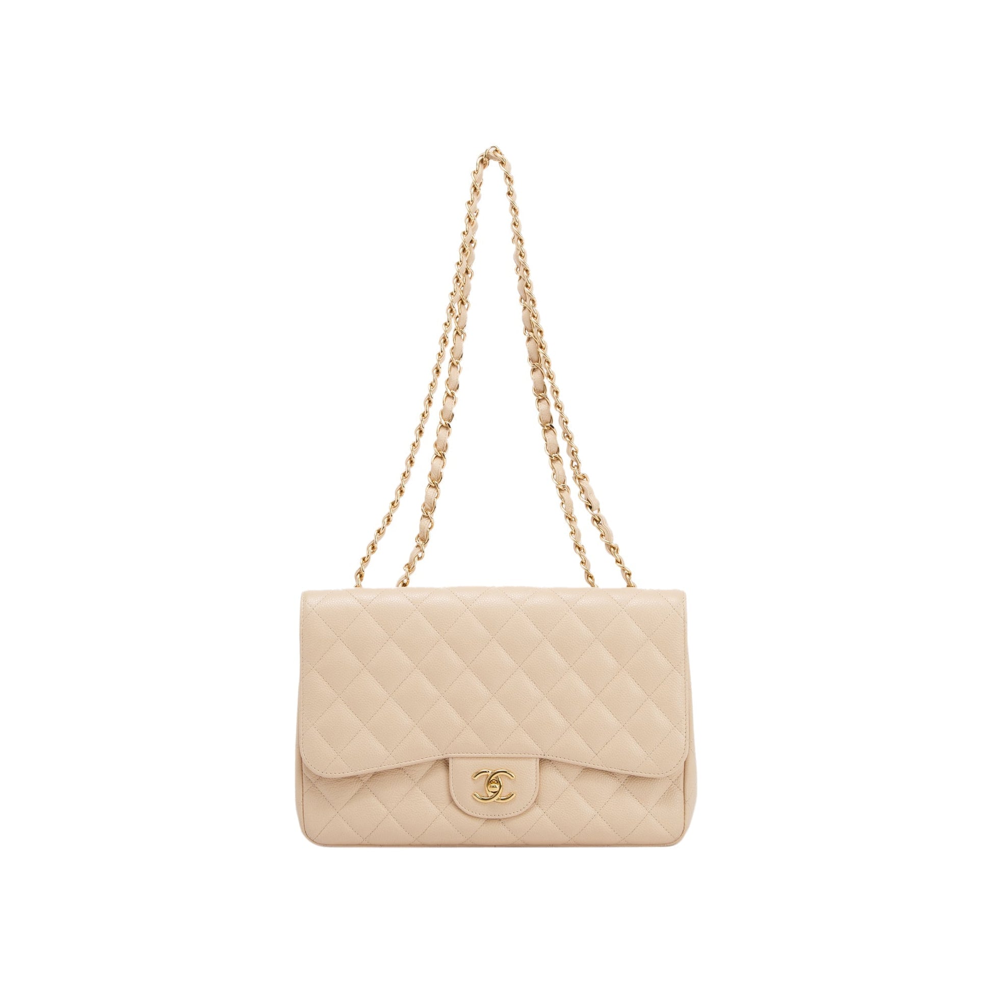 Chanel Caviar Classic Jumbo Single Flap Beige Travel Bag