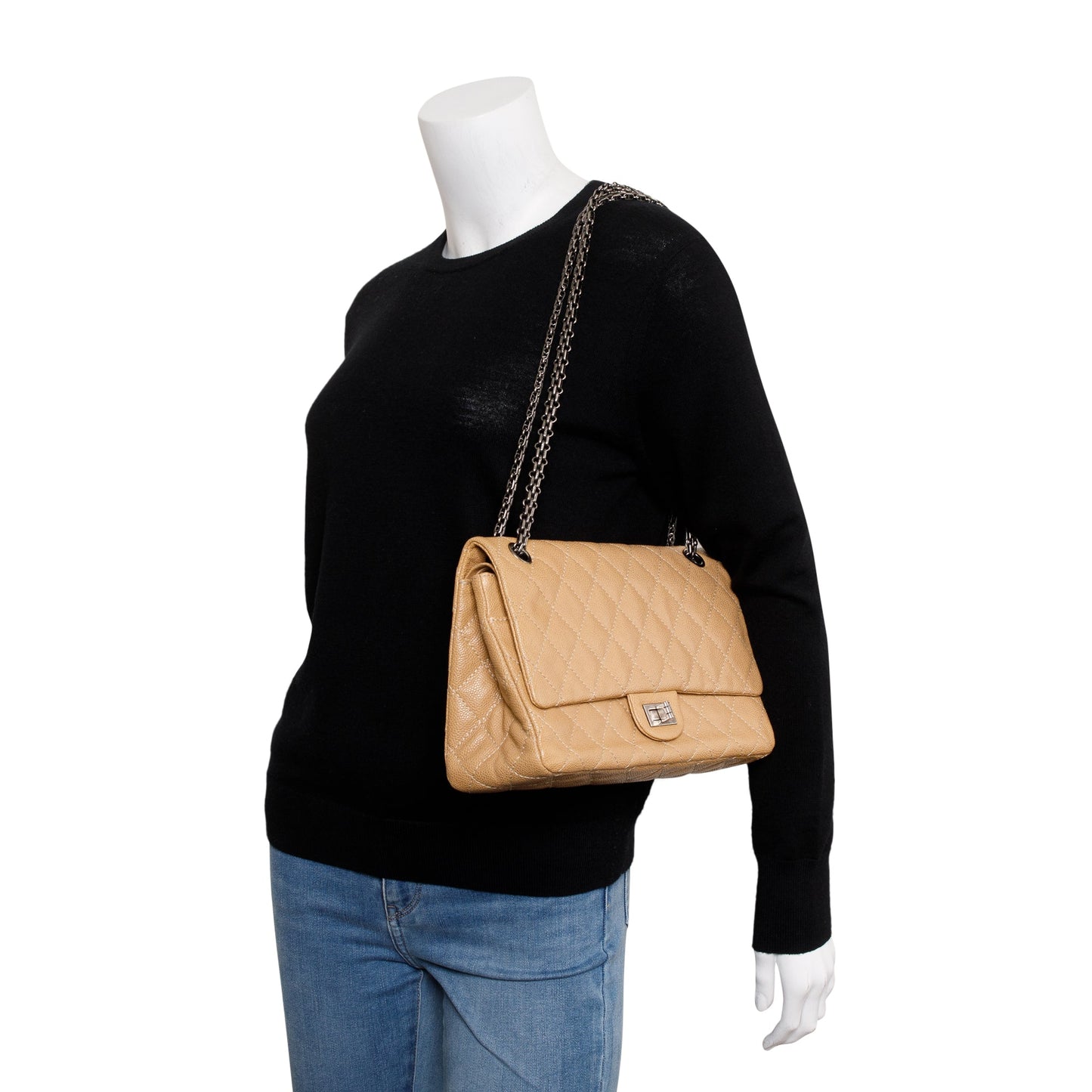 Chanel Caviar 2.55 Reissue 226 Double Leather Beige Travel Bag