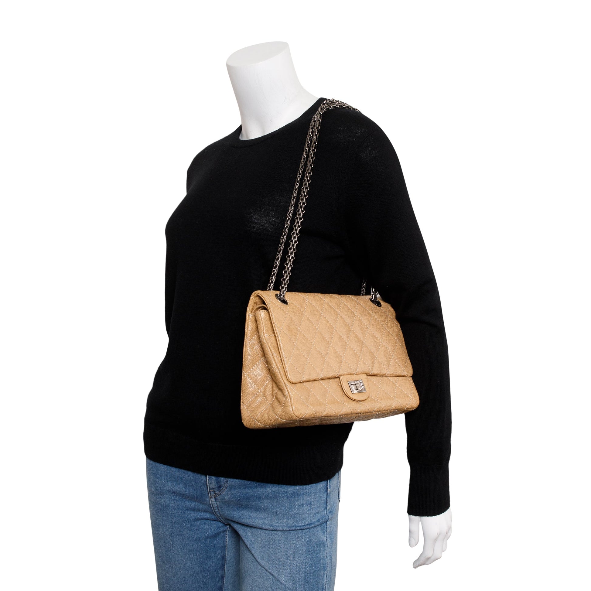 Chanel Caviar 2.55 Reissue 226 Double Leather Beige Travel Bag