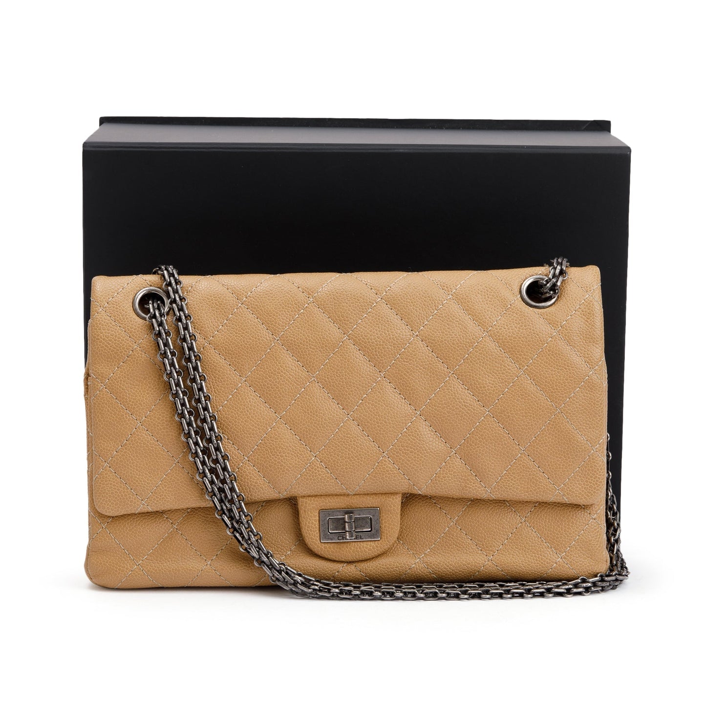 Chanel Caviar 2.55 Reissue 226 Double Leather Beige Travel Bag