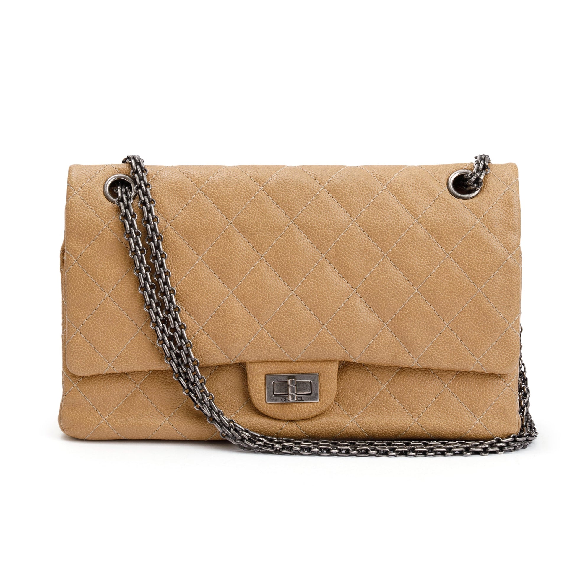 Chanel Caviar 2.55 Reissue 226 Double Leather Beige Travel Bag