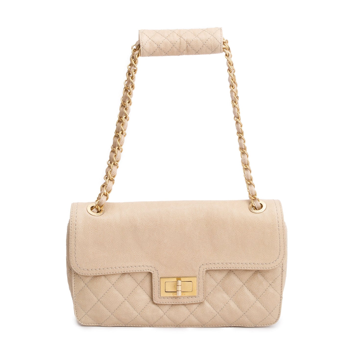 Chanel Caviar 2.55 Reissue Single Flap Leather Beige Travel Bag