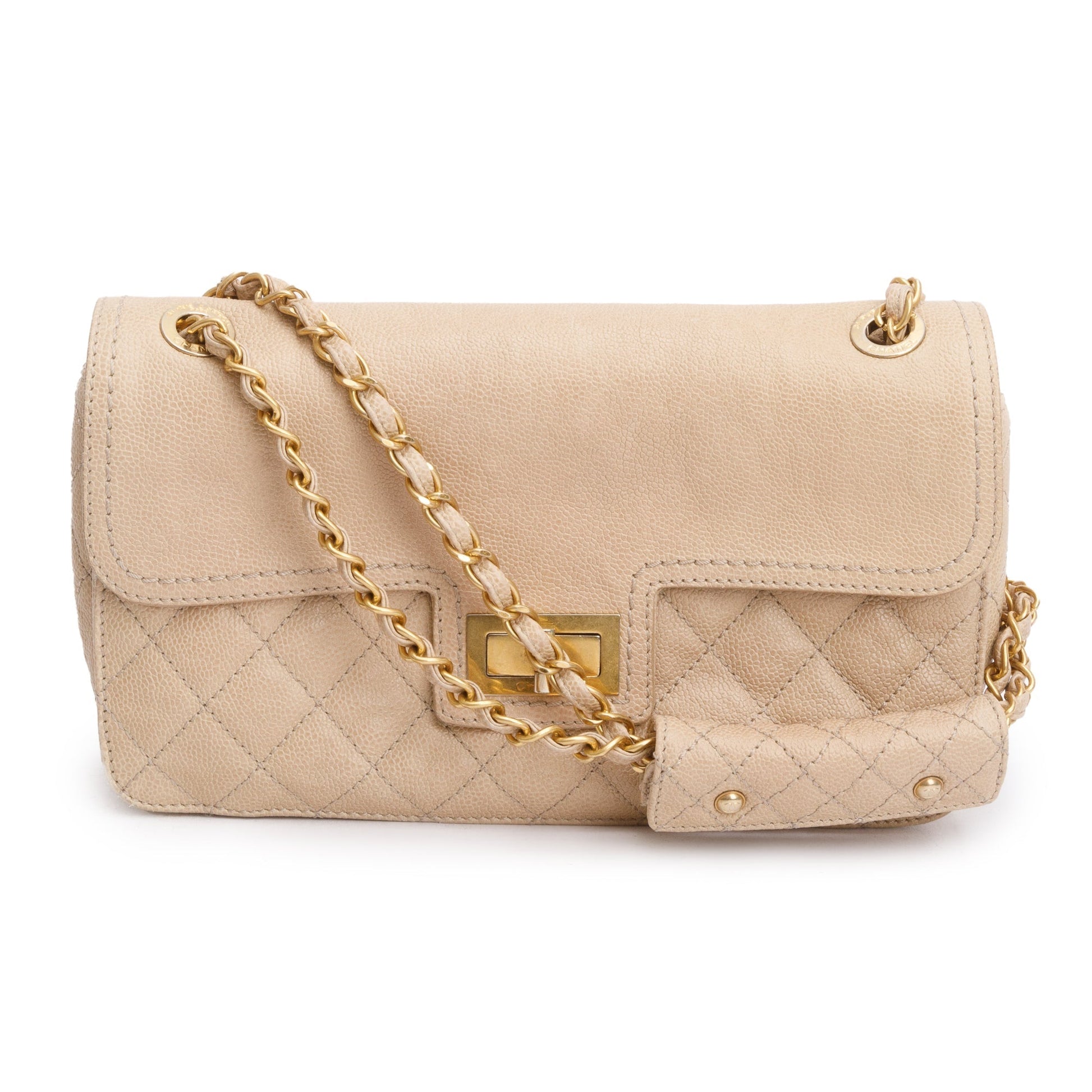 Chanel Caviar 2.55 Reissue Single Flap Leather Beige Travel Bag