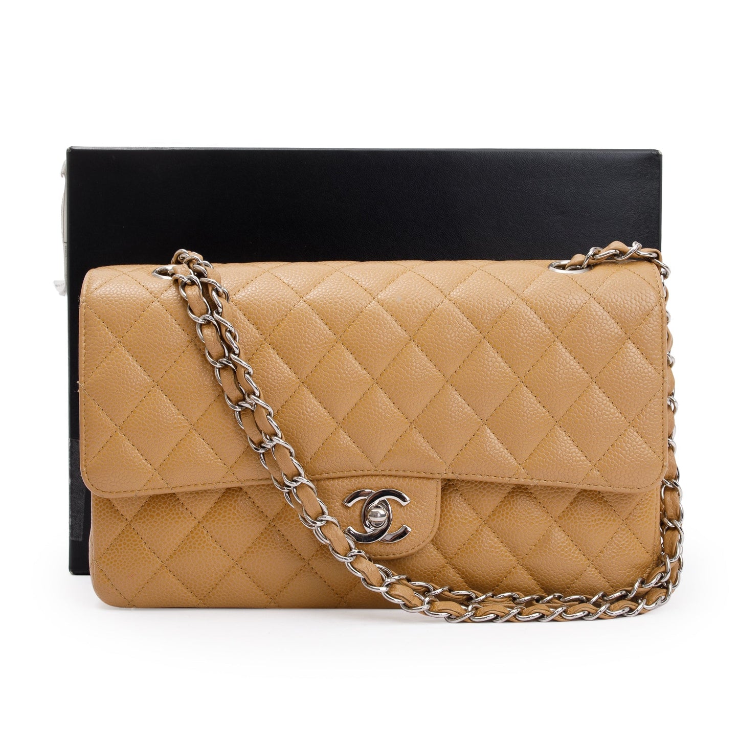 Chanel Caviar Classic Double Flap Leather Beige Travel Bag