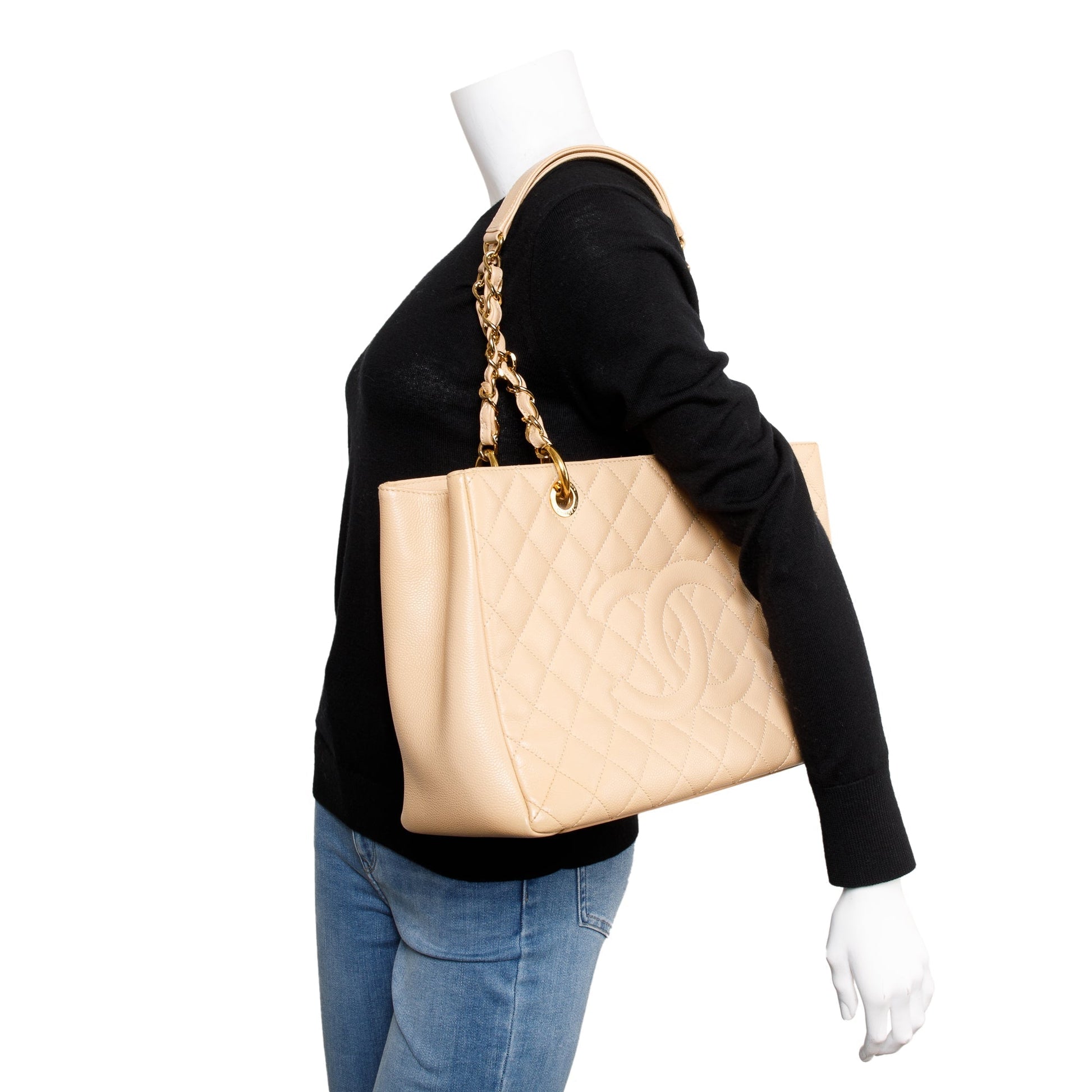 Chanel Caviar Grand Shopping GST Leather Beige Travel Bag Tote Gst