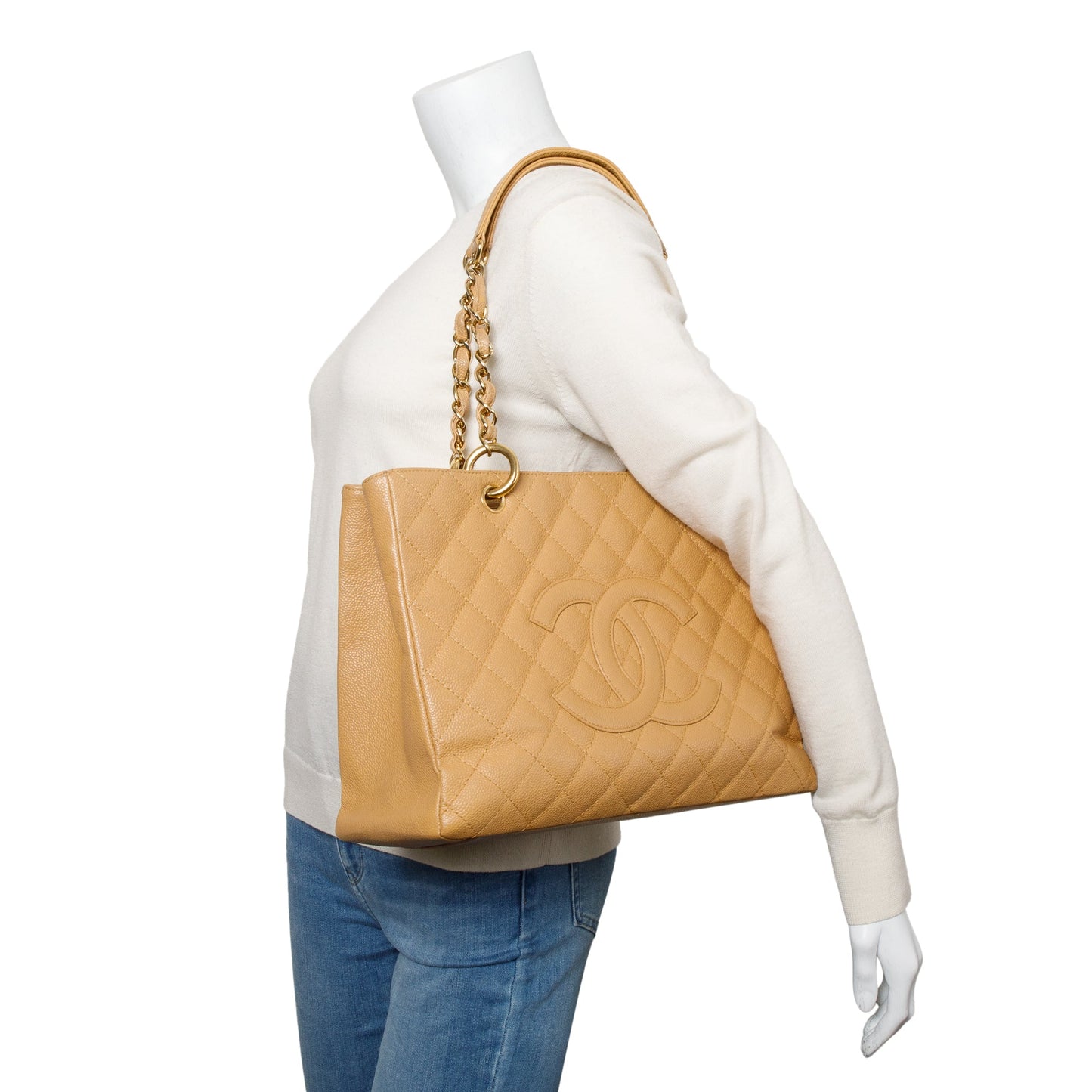 Chanel Caviar Grand Shopping GST Leather Beige Travel Bag 6