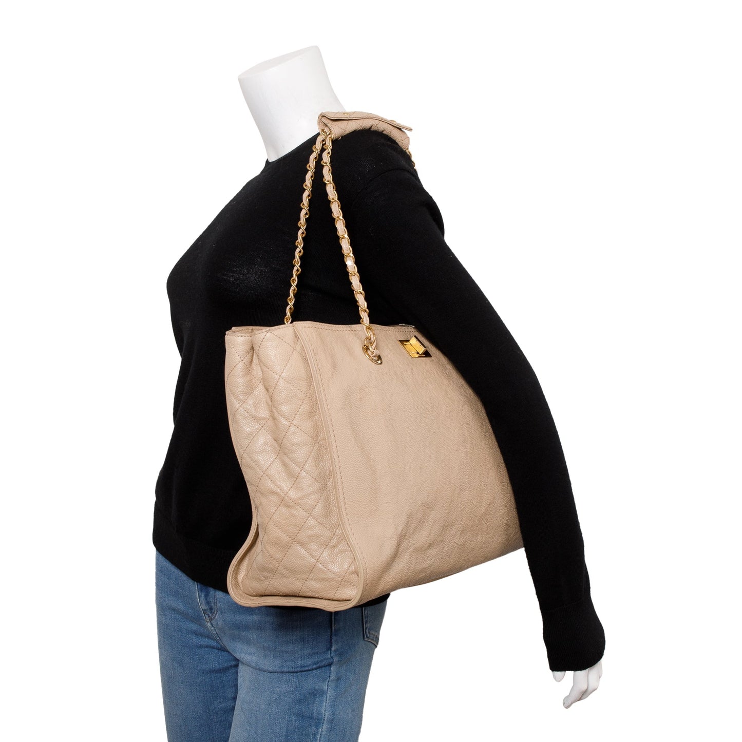 Chanel Caviar Reissue Leather Beige Travel Bag