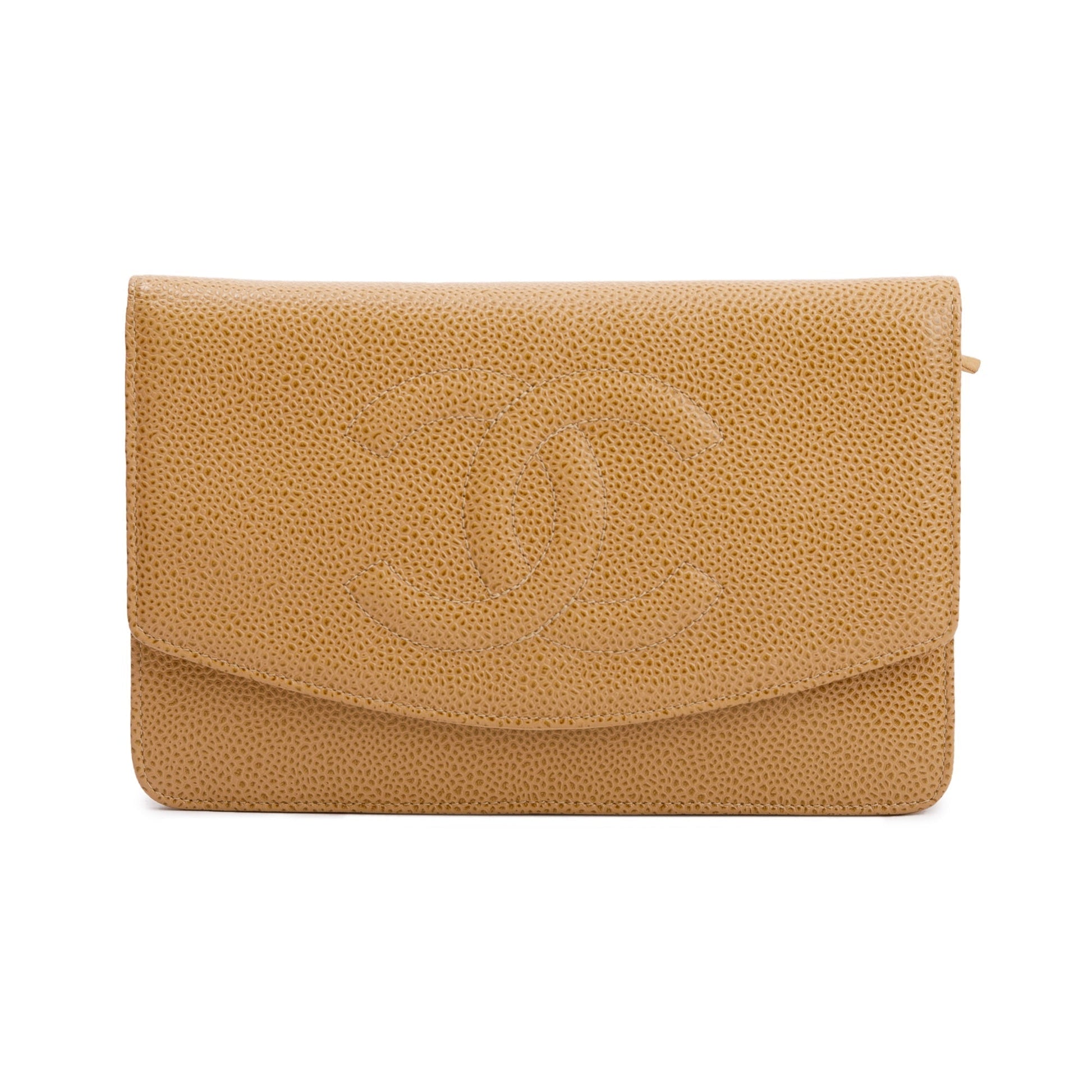 Chanel Caviar Timeless on Leather Beige Wallet Case