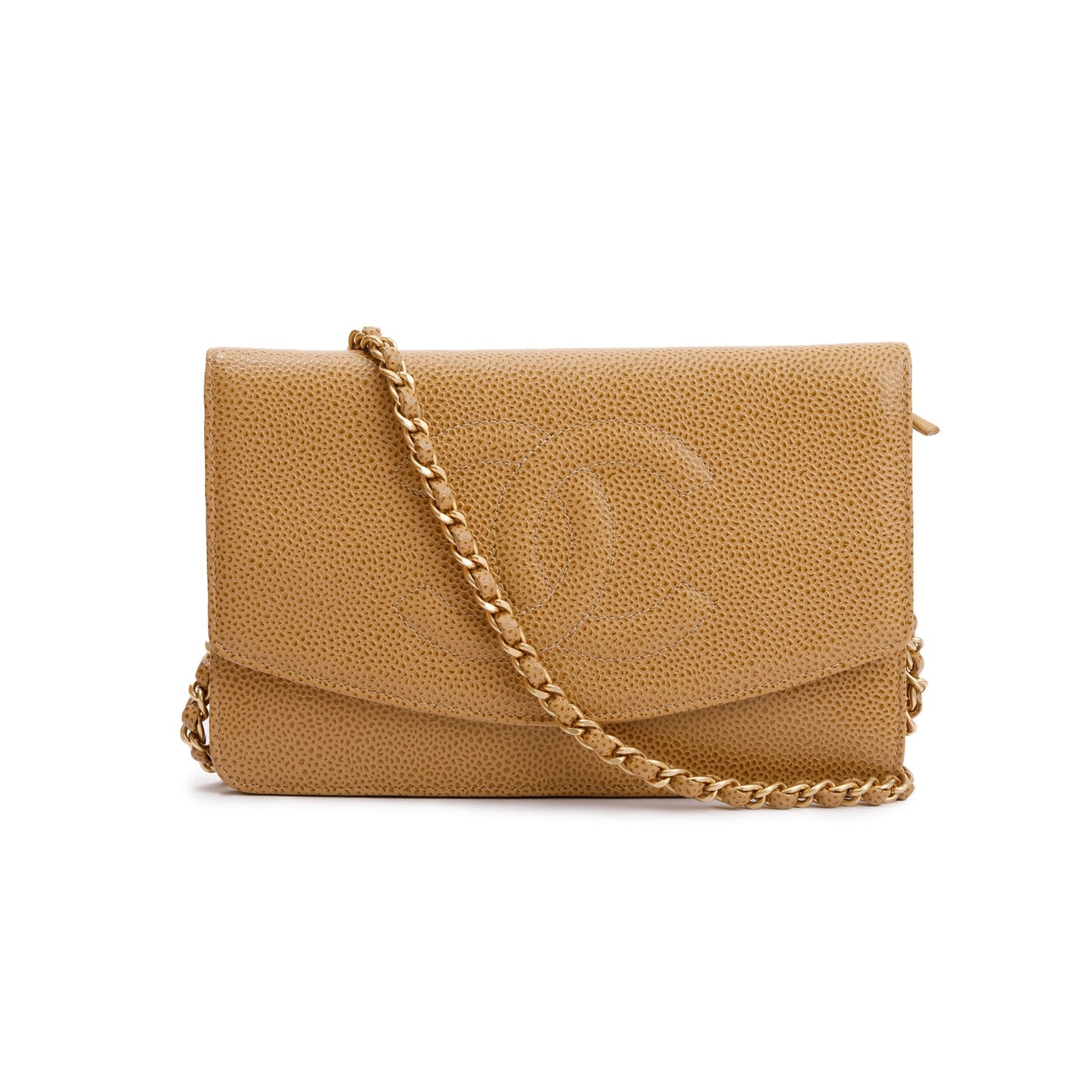 Chanel Caviar Timeless on Leather Beige Wallet Case