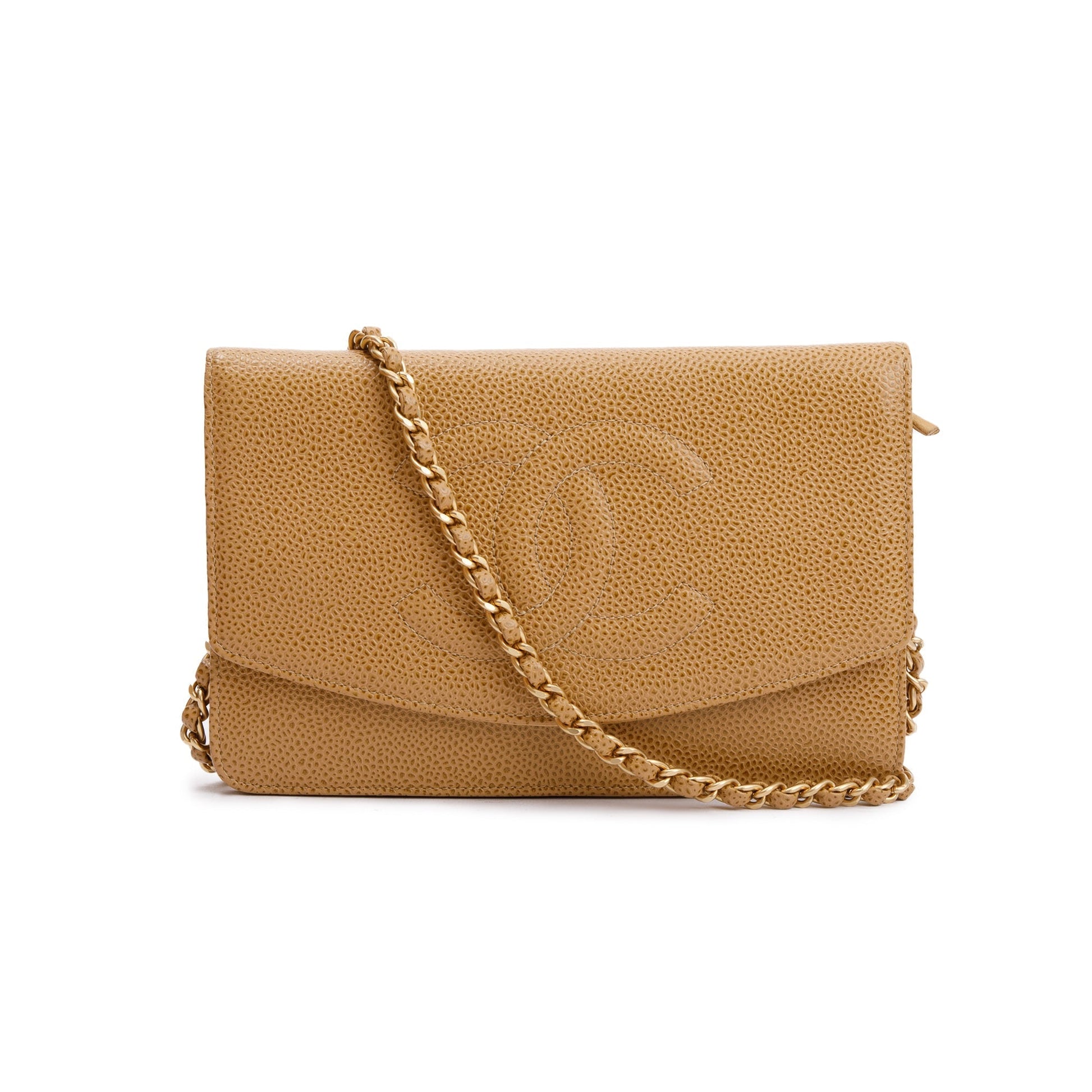 Chanel Caviar Timeless on Leather Beige Wallet Case