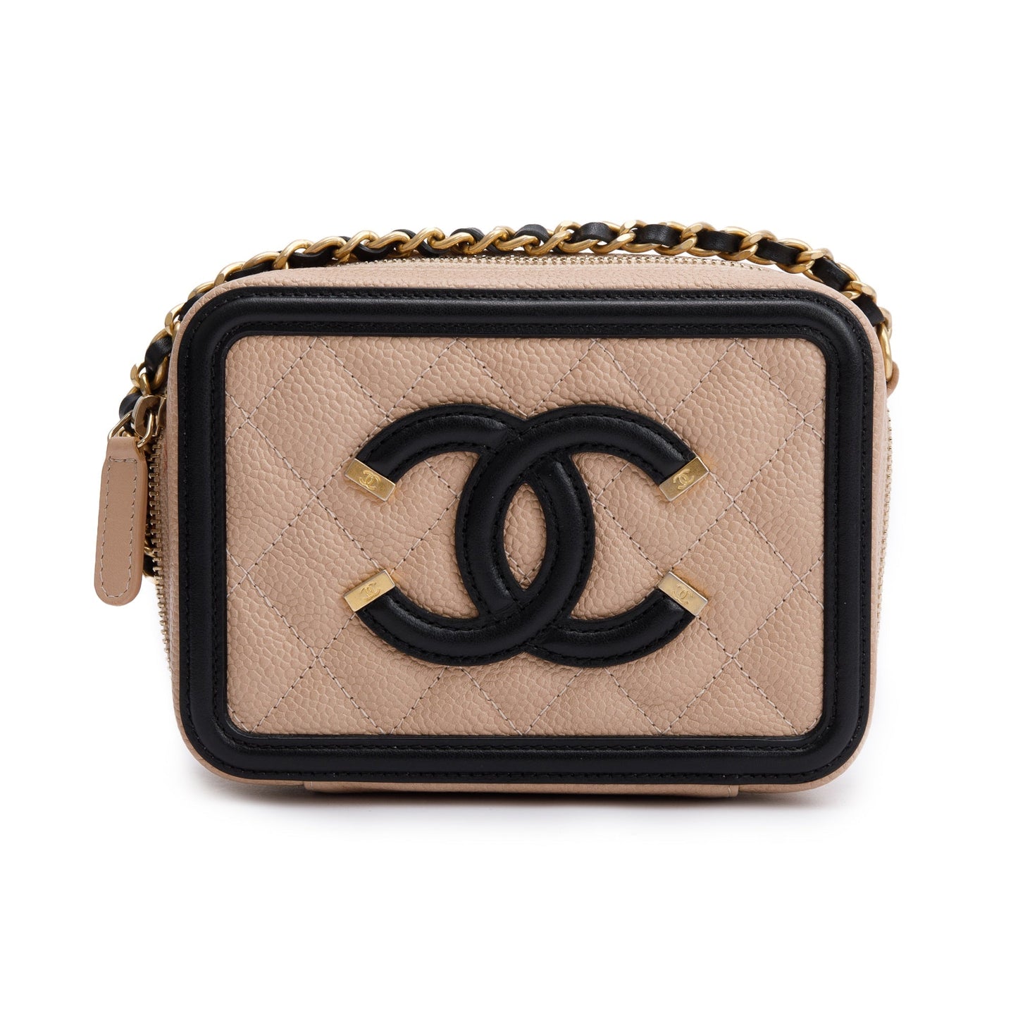 Chanel Caviar Quilted CC Filigree Vanity Leather Beige Travel Bag