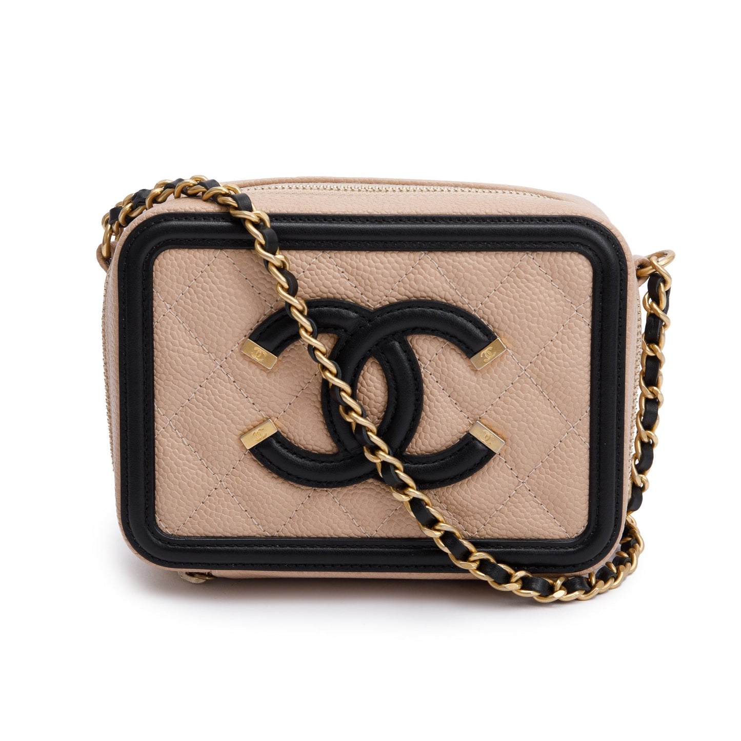 Chanel Caviar Quilted CC Filigree Vanity Leather Beige Travel Bag