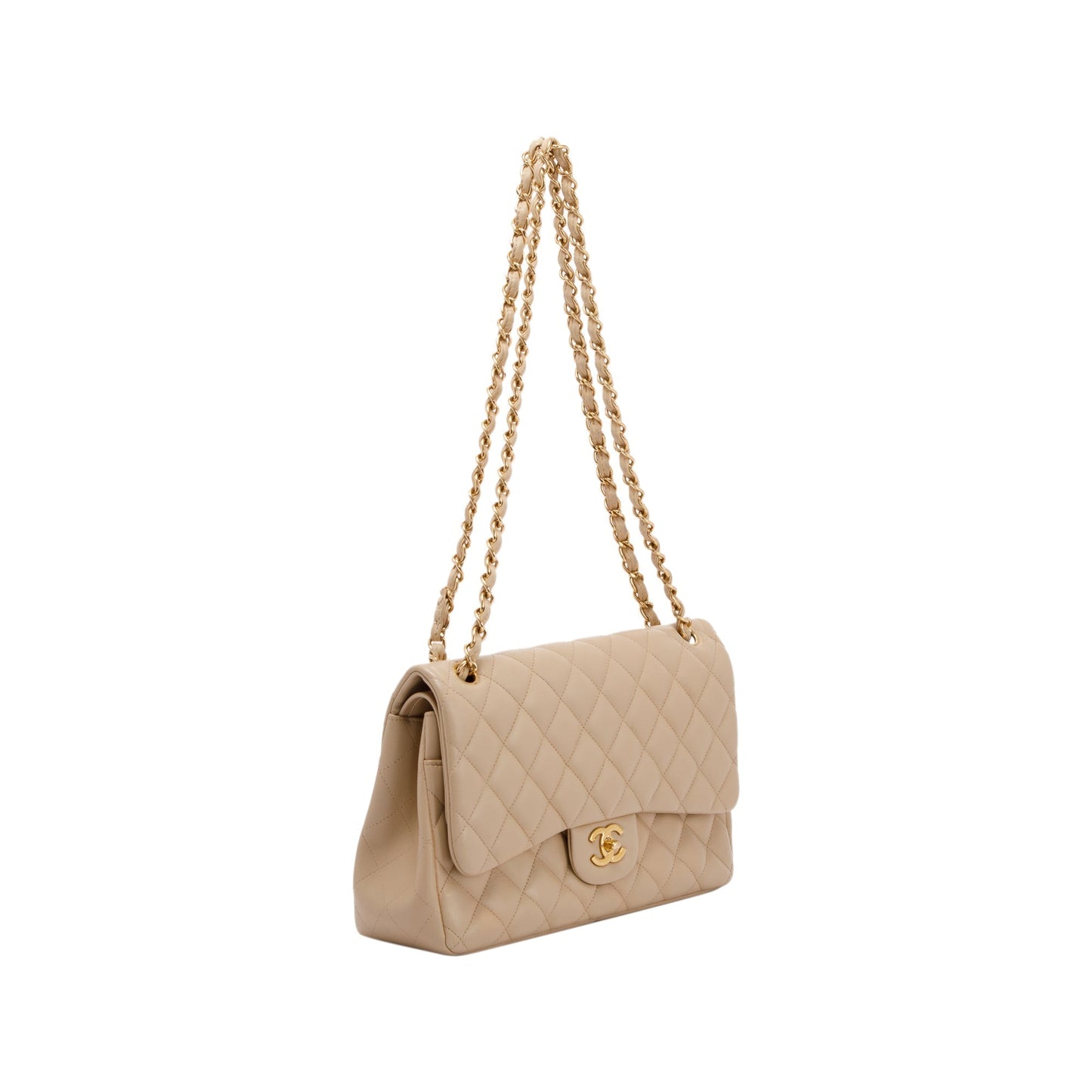 Chanel Classic Jumbo Double Flap Lambskin Beige Travel Bag
