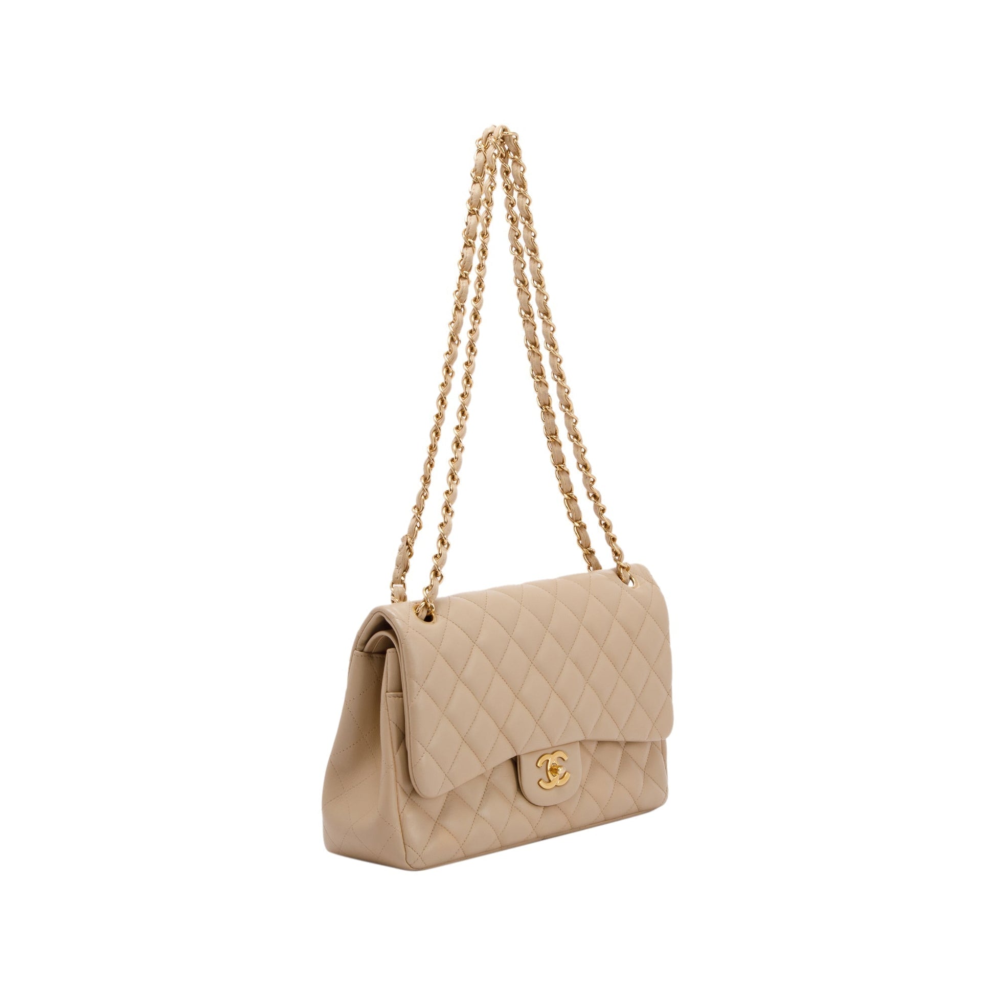 Chanel Classic Jumbo Double Flap Lambskin Beige Travel Bag
